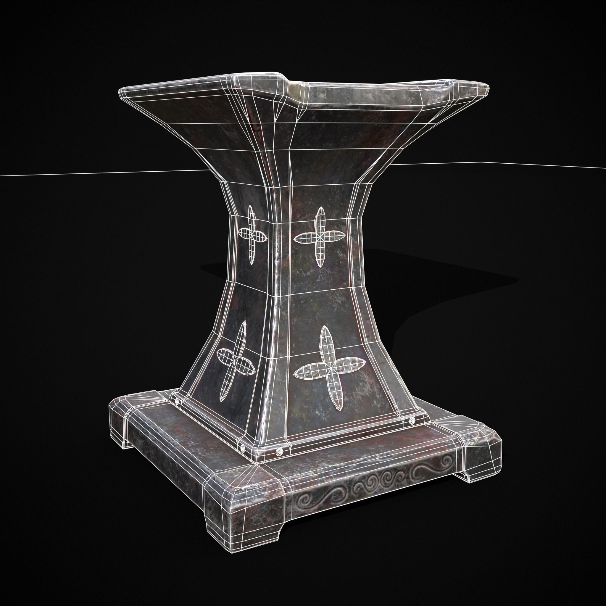 Ornamented Tool Makers Anvil Low-poly 3D model_2