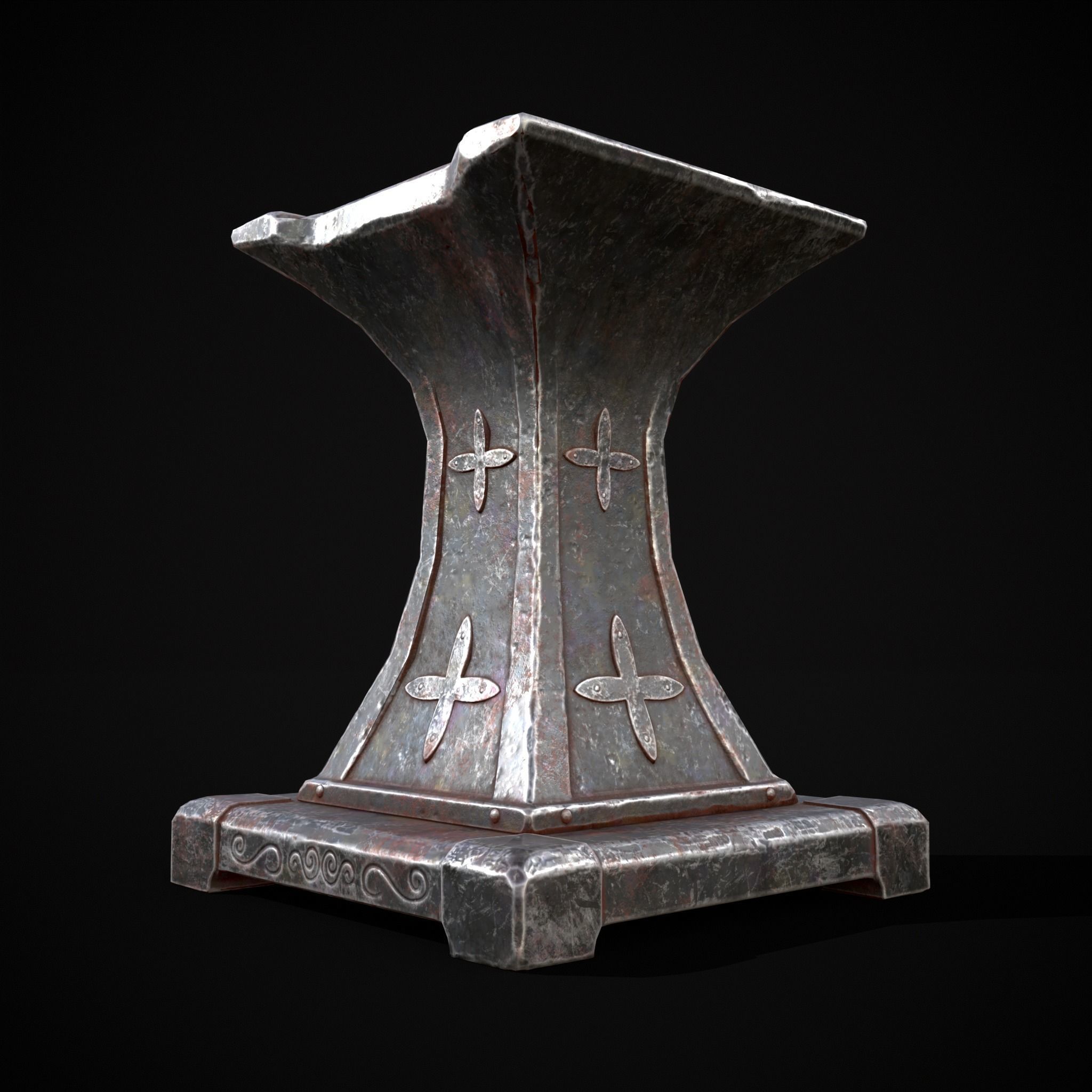 Ornamented Tool Makers Anvil Low-poly 3D model_3