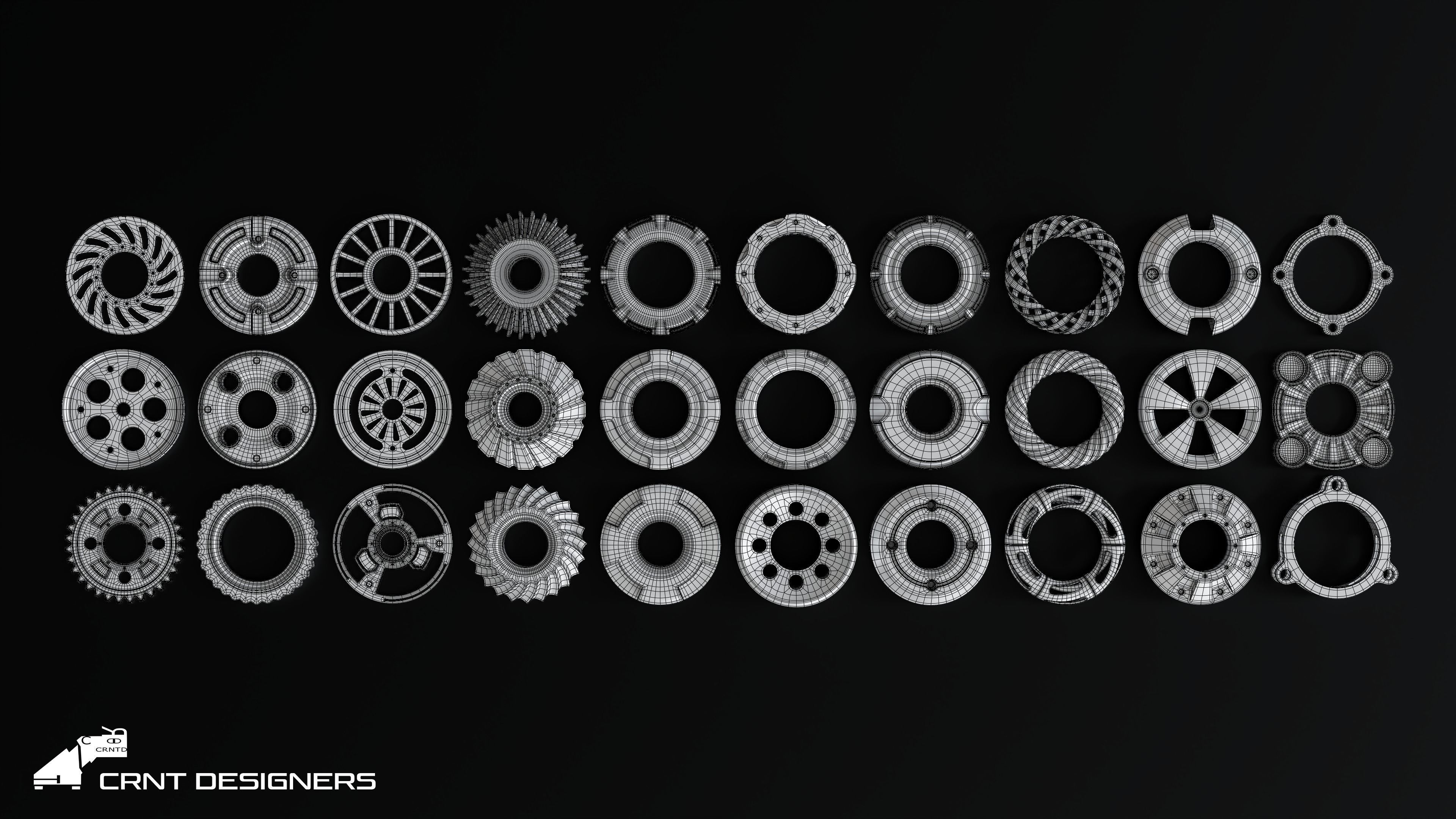 Hard Surface Kitbash Mechanical Gear 3D model_2