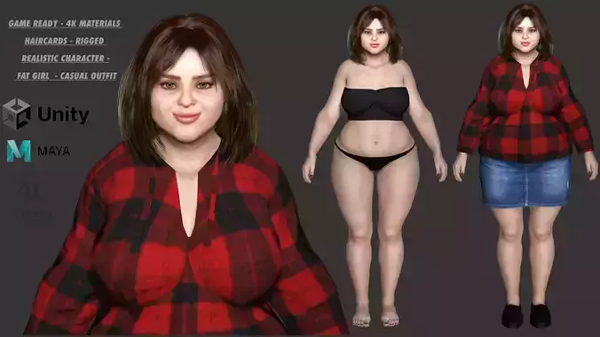 AAA 3D REALISTIC FAT GIRL CHARACTER - CASUAL OUTFIT Low-poly 3D model