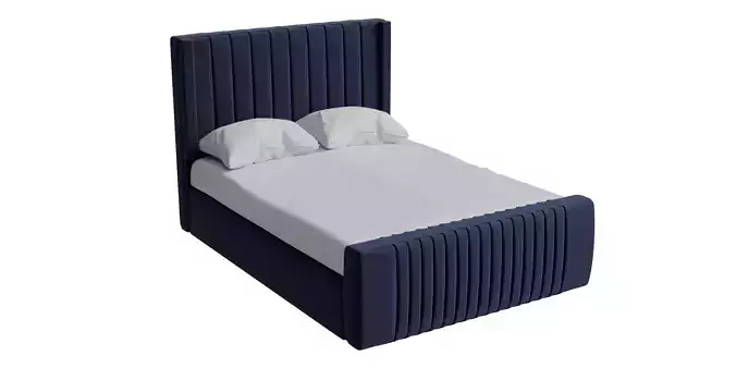 Dark Blue Velvet Midcentury Bed