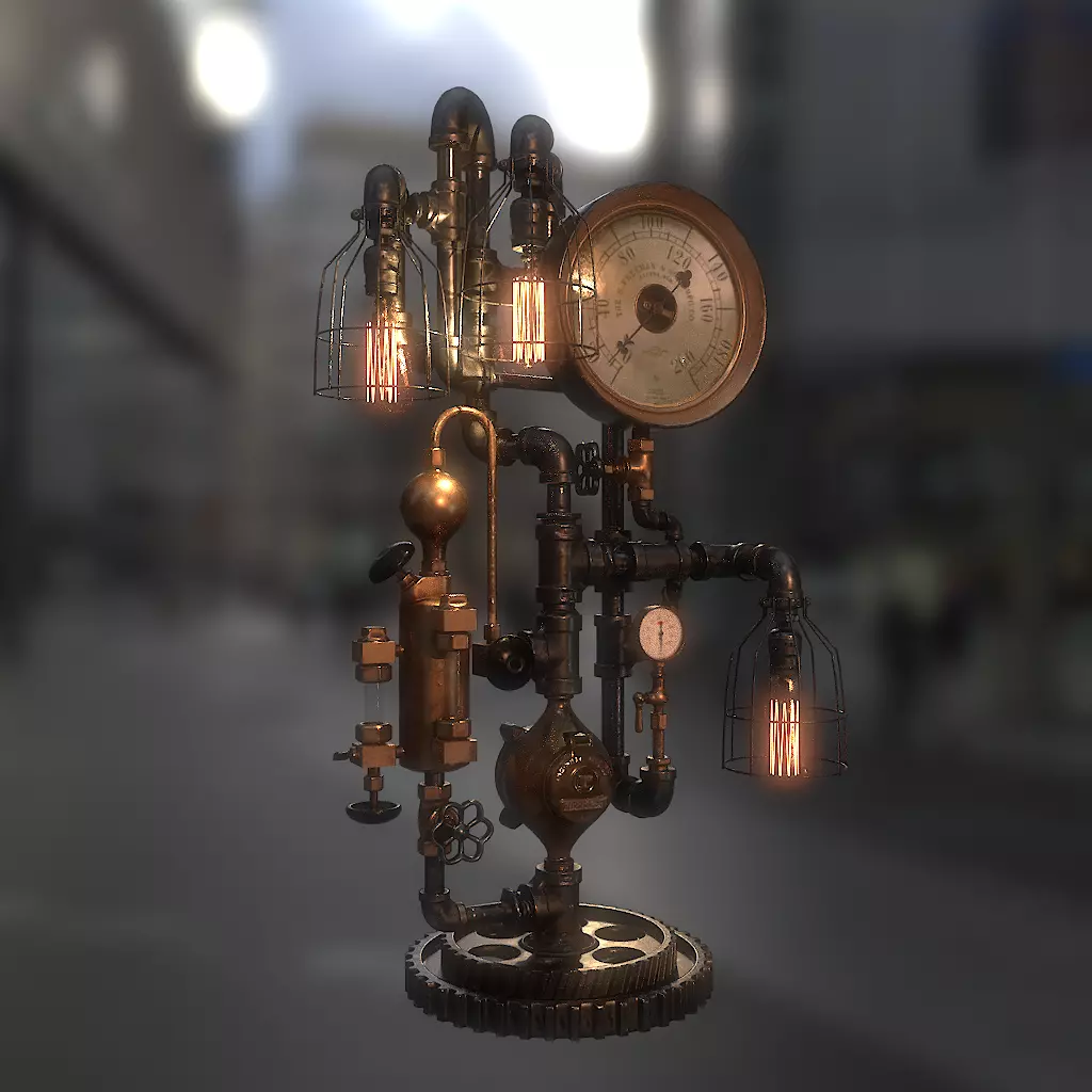 Steampunk Industrial Lamp Low-poly 3D model