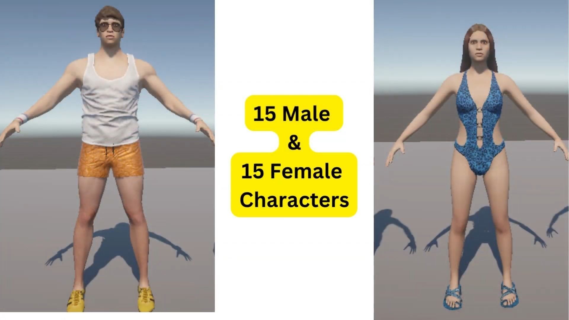 Beach Characters Pack - 30 Rigged Humanoid Models Low-poly 3D model_3