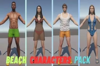 Beach Characters Pack - 30 Rigged Humanoid Models Low-poly 3D model_0