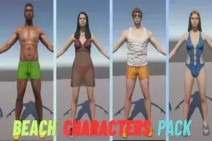 Beach Characters Pack - 30 Rigged Humanoid Models Low-poly 3D model