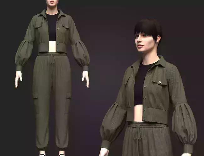  Corduroy Cropped Jacket Outfit 3d Model