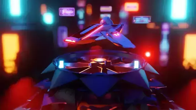 3D Futuristic Dark Platform and City Concept Art