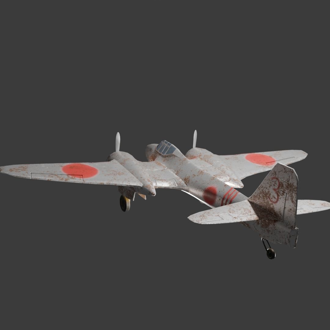 Old and rusty Kawasaki Ki 96  3D model_1