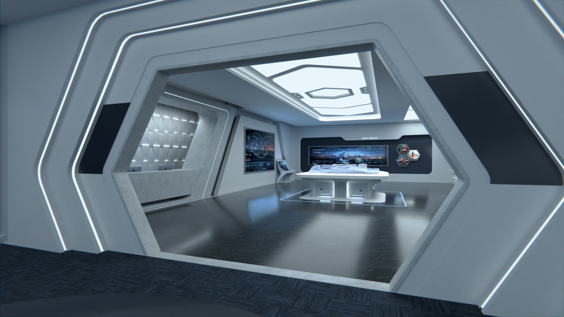 Exhibition Hall and Holographic Table 3D model_2