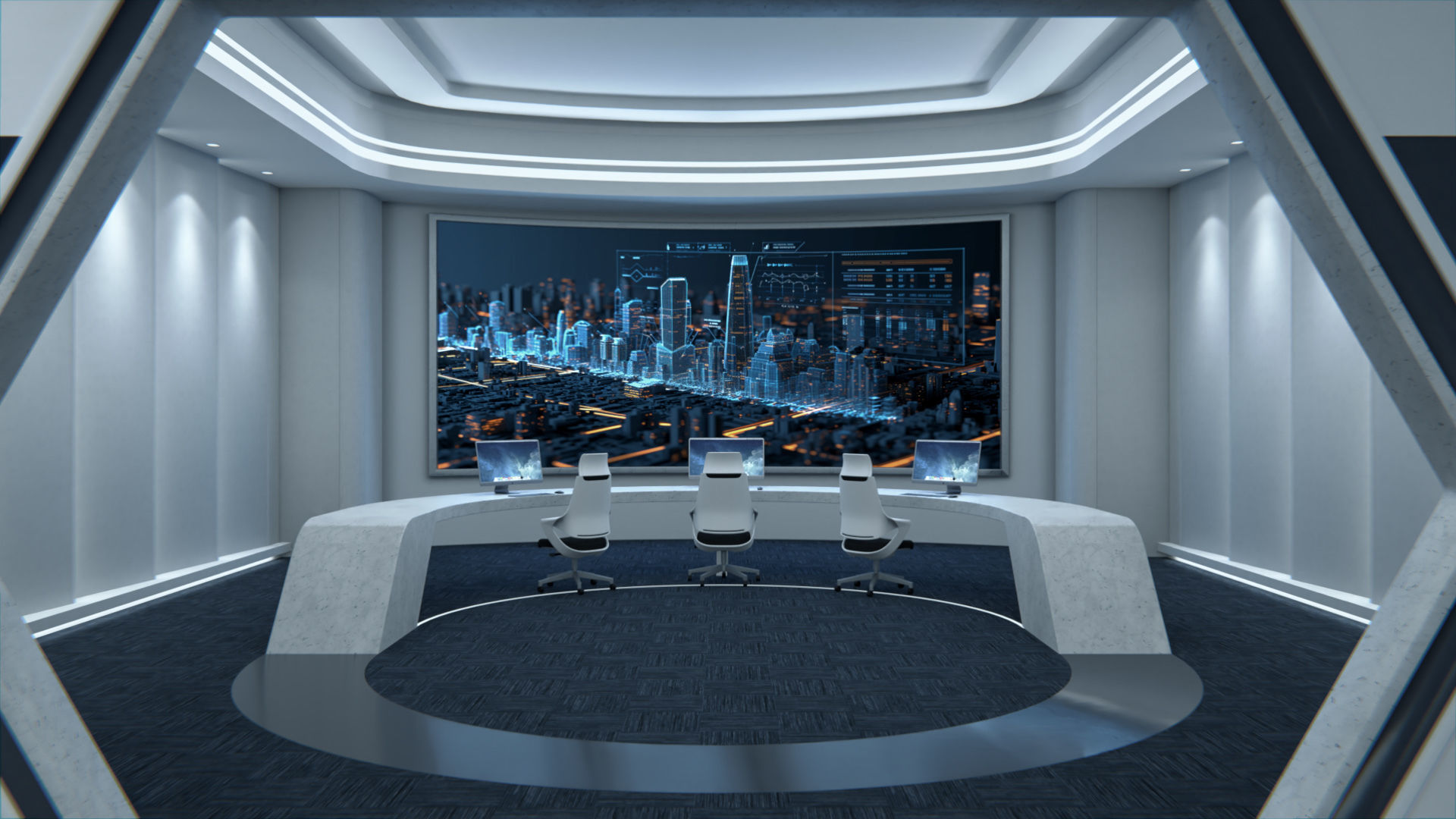 Exhibition Hall and Holographic Table 3D model_1