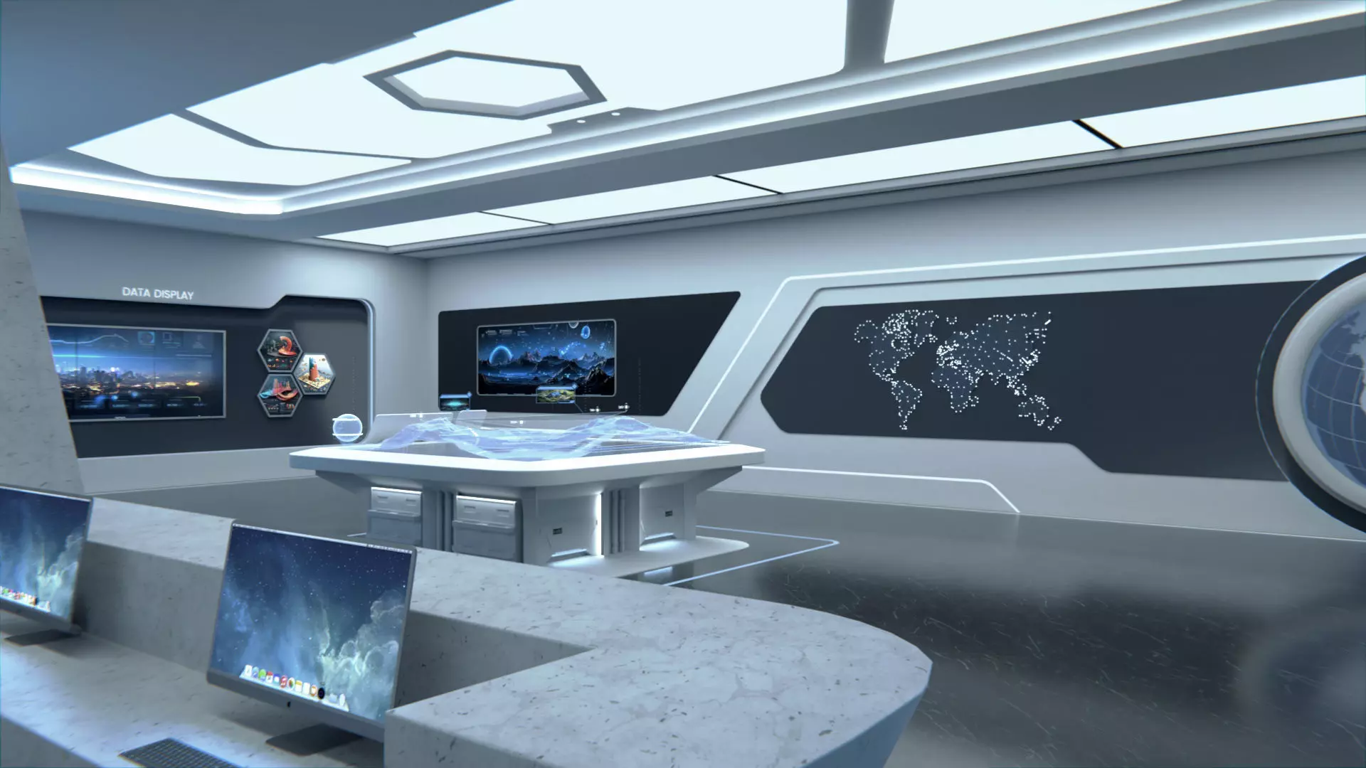 Exhibition Hall and Holographic Table 3D model_0