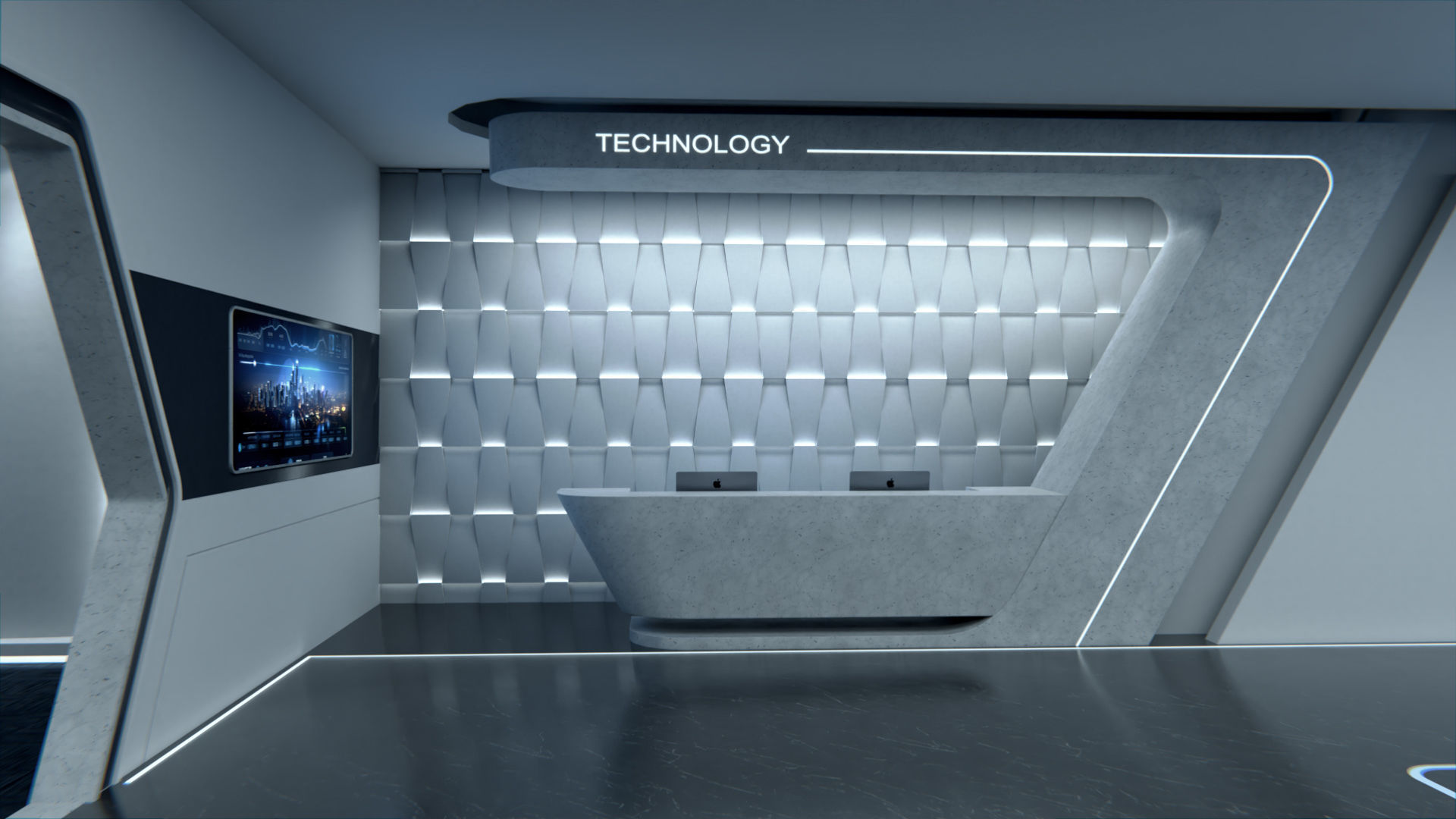 Exhibition Hall and Holographic Table 3D model_3