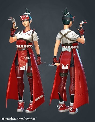 Low Poly 3D Kiriko Model - Game Ready - Textured Low-poly 3D model