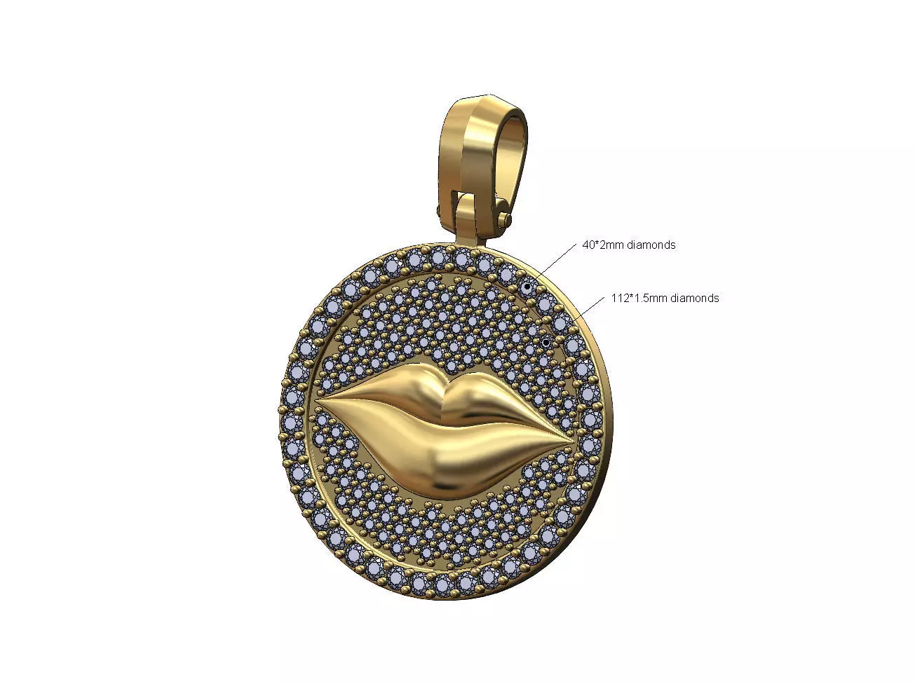 Iced diamond lips round pendant 3D print model