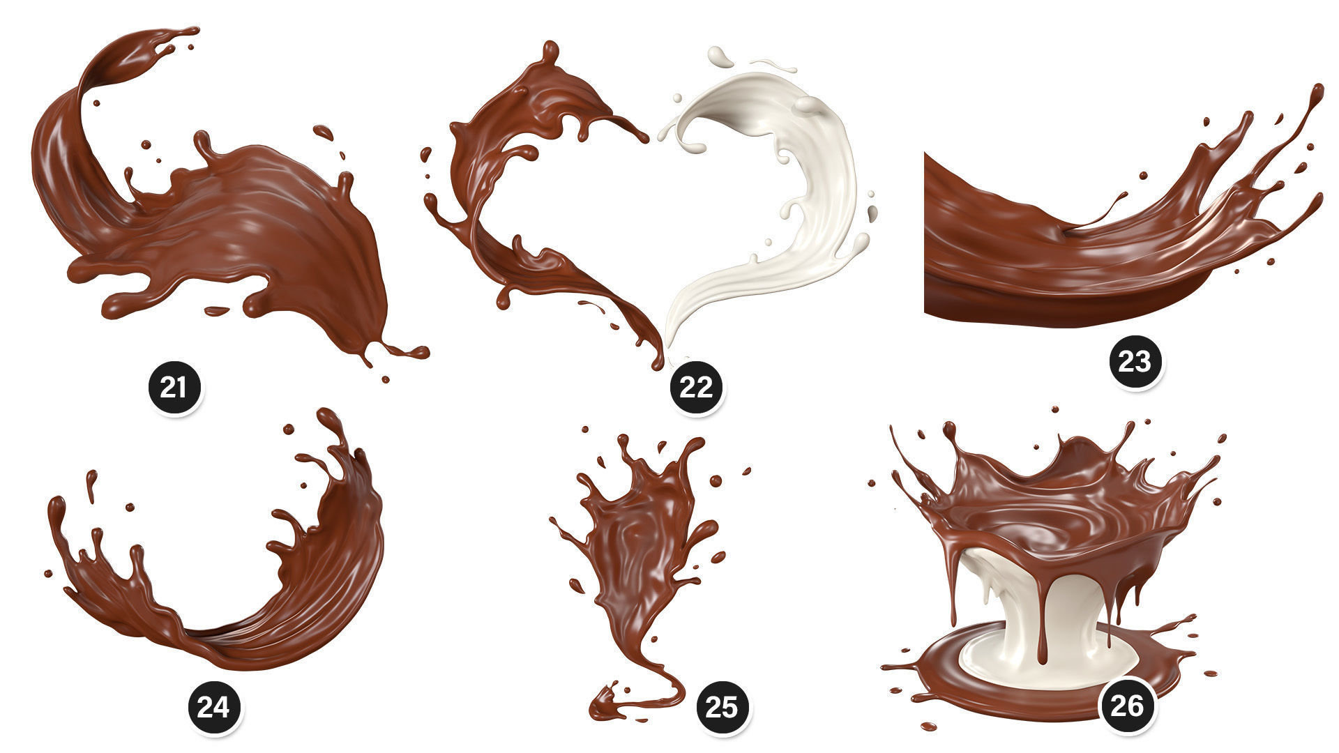 Splash Chocolate 32 Meshes 3D Model Collection _4