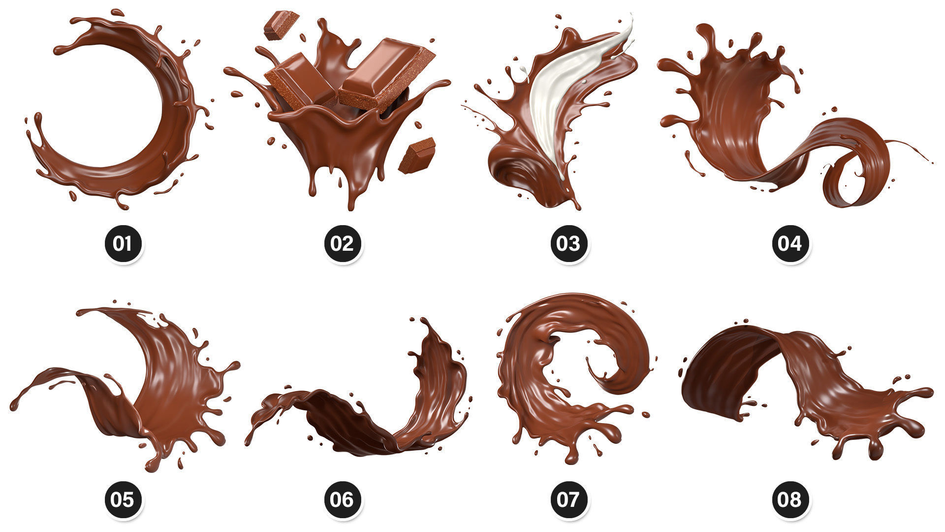 Splash Chocolate 32 Meshes 3D Model Collection _1