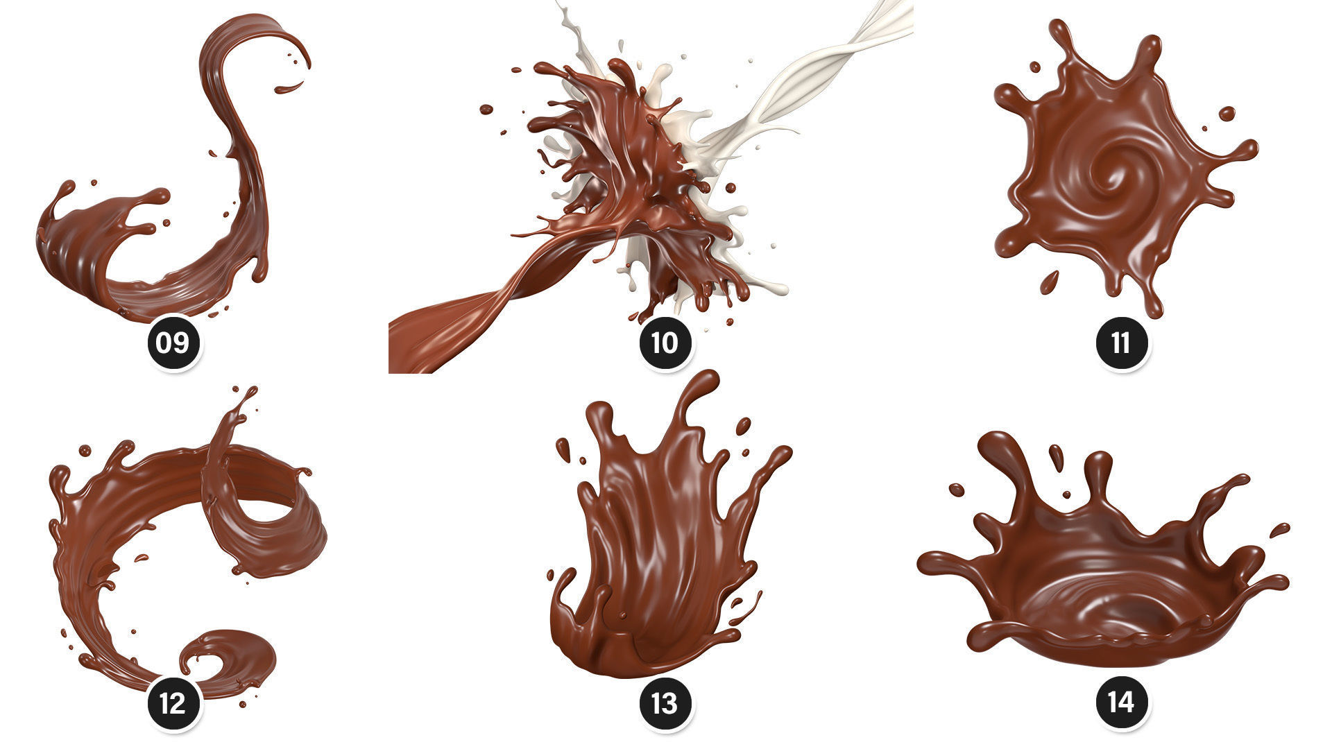 Splash Chocolate 32 Meshes 3D Model Collection _2