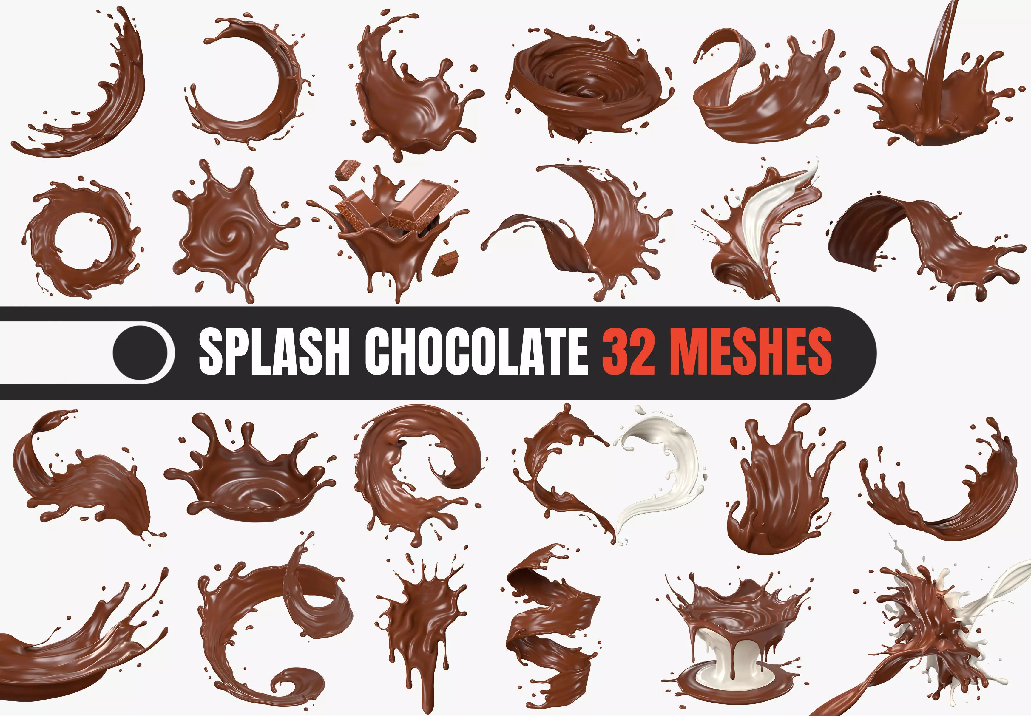 Splash Chocolate 32 Meshes 3D Model Collection _0