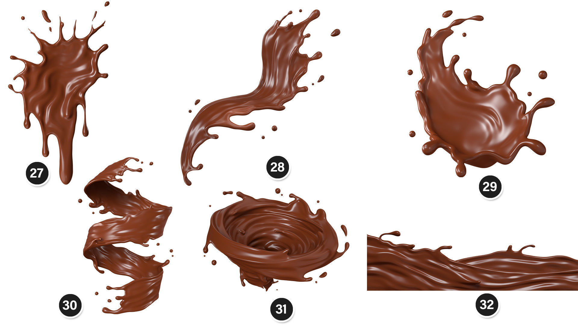 Splash Chocolate 32 Meshes 3D Model Collection _5