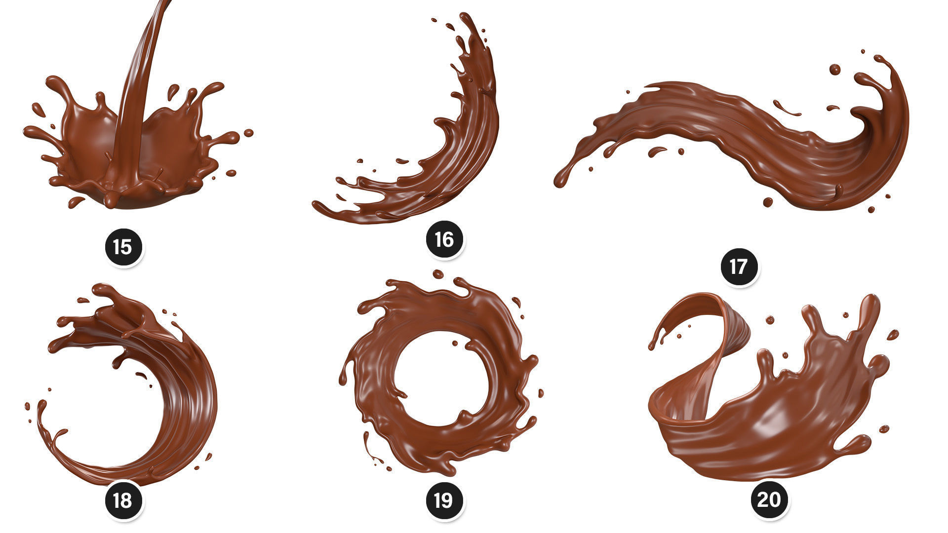 Splash Chocolate 32 Meshes 3D Model Collection _3
