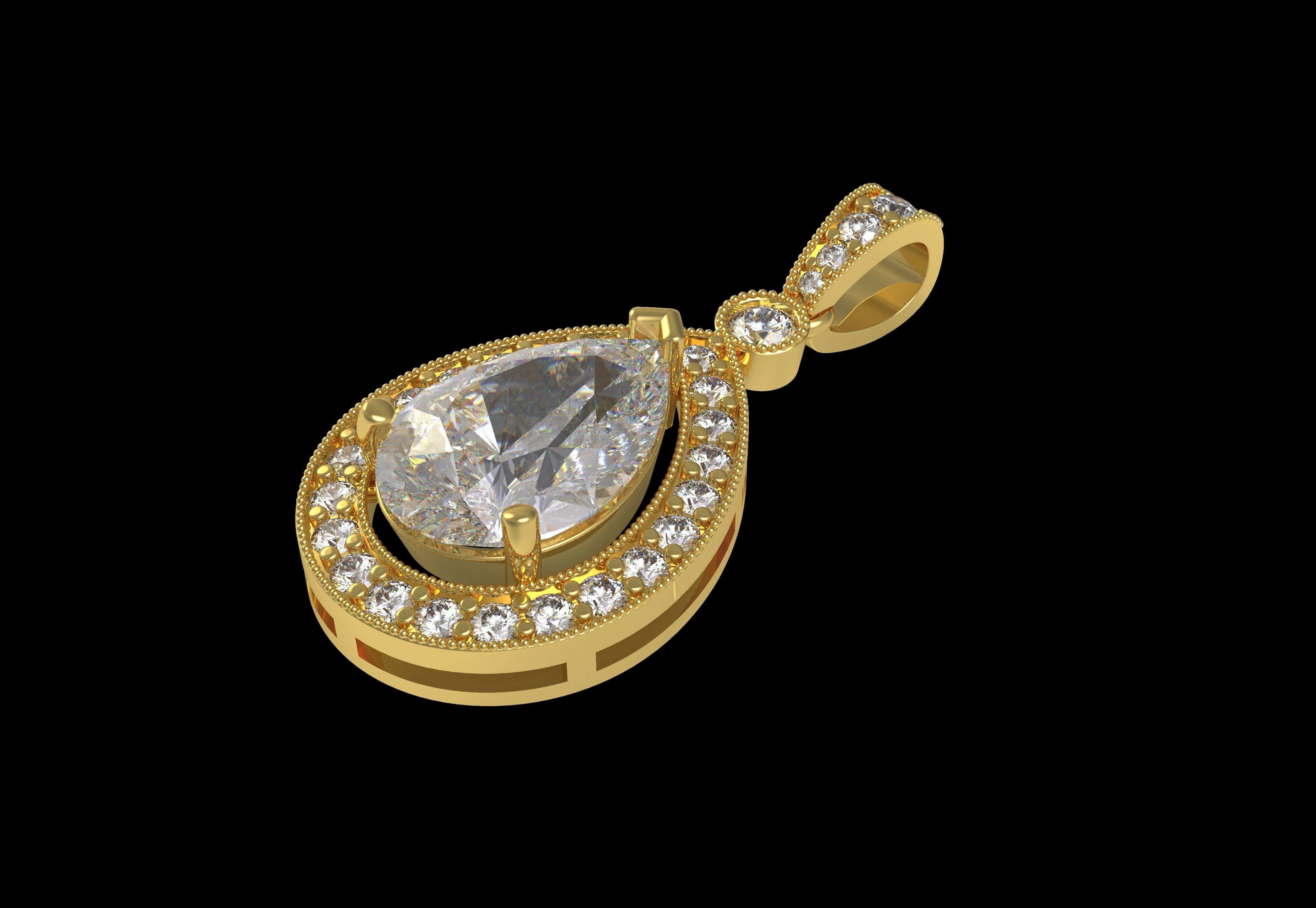 Pear Stone Round Diamond Halo Pendant 3D print model_13