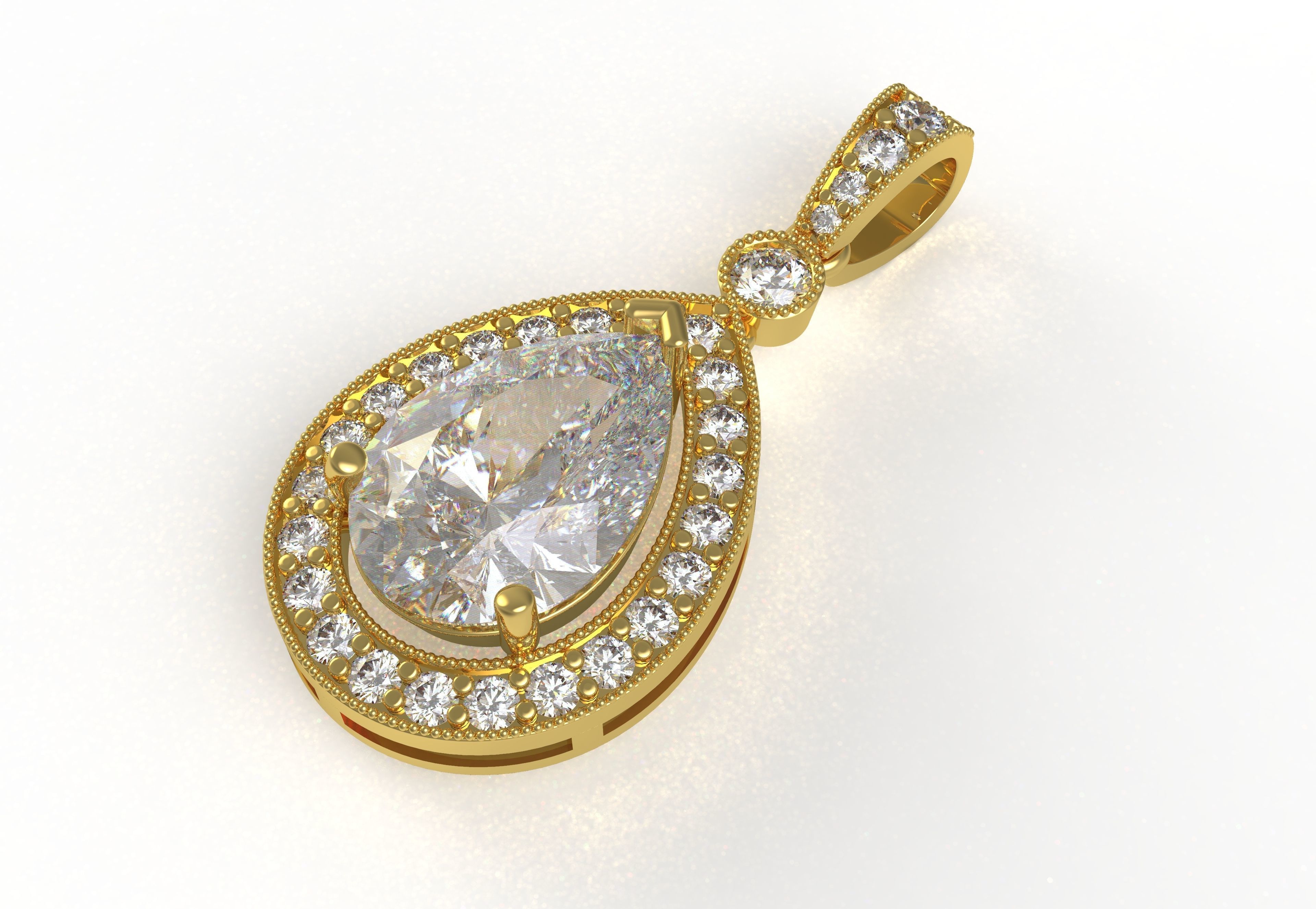 Pear Stone Round Diamond Halo Pendant 3D print model_1