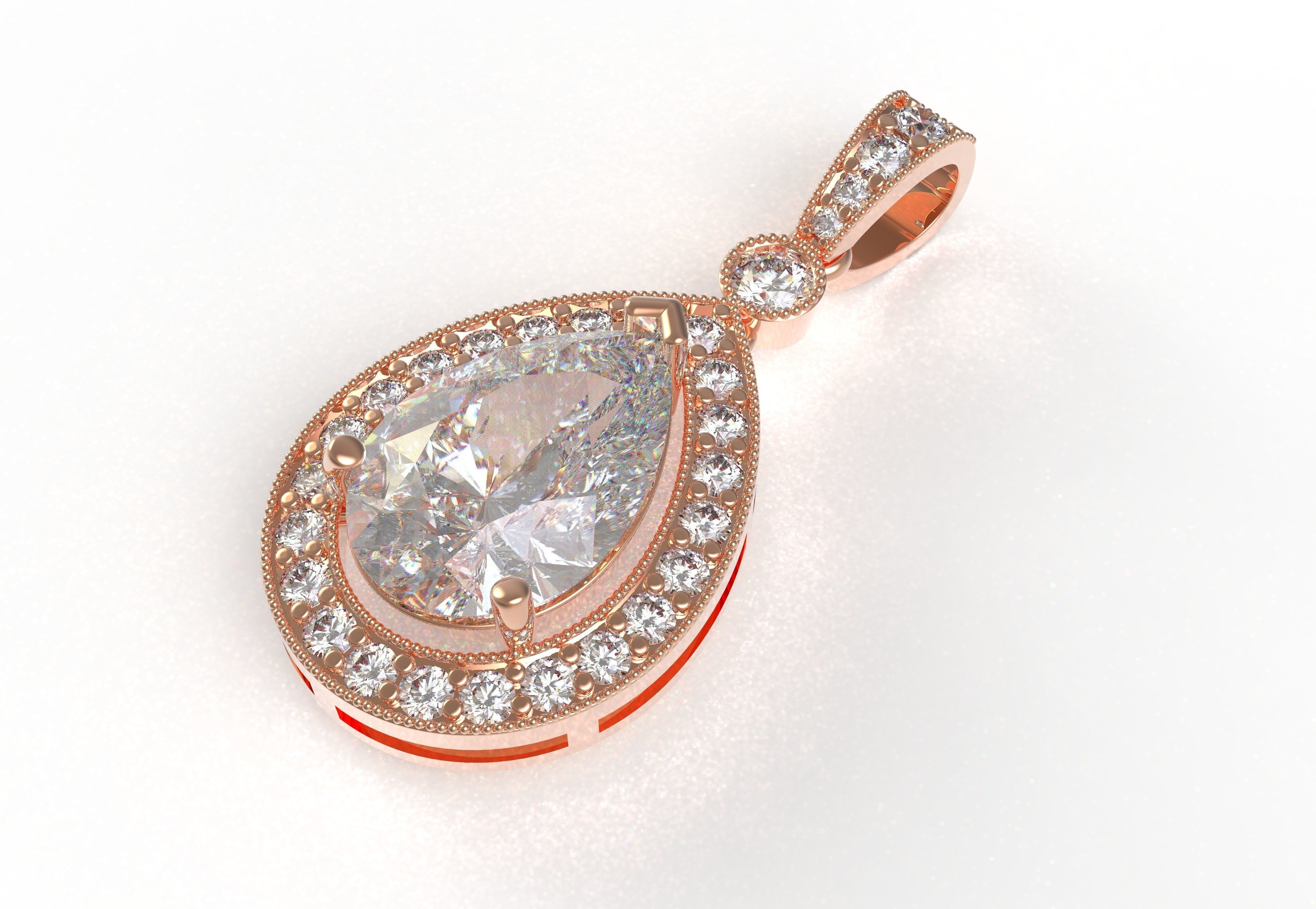 Pear Stone Round Diamond Halo Pendant 3D print model_4