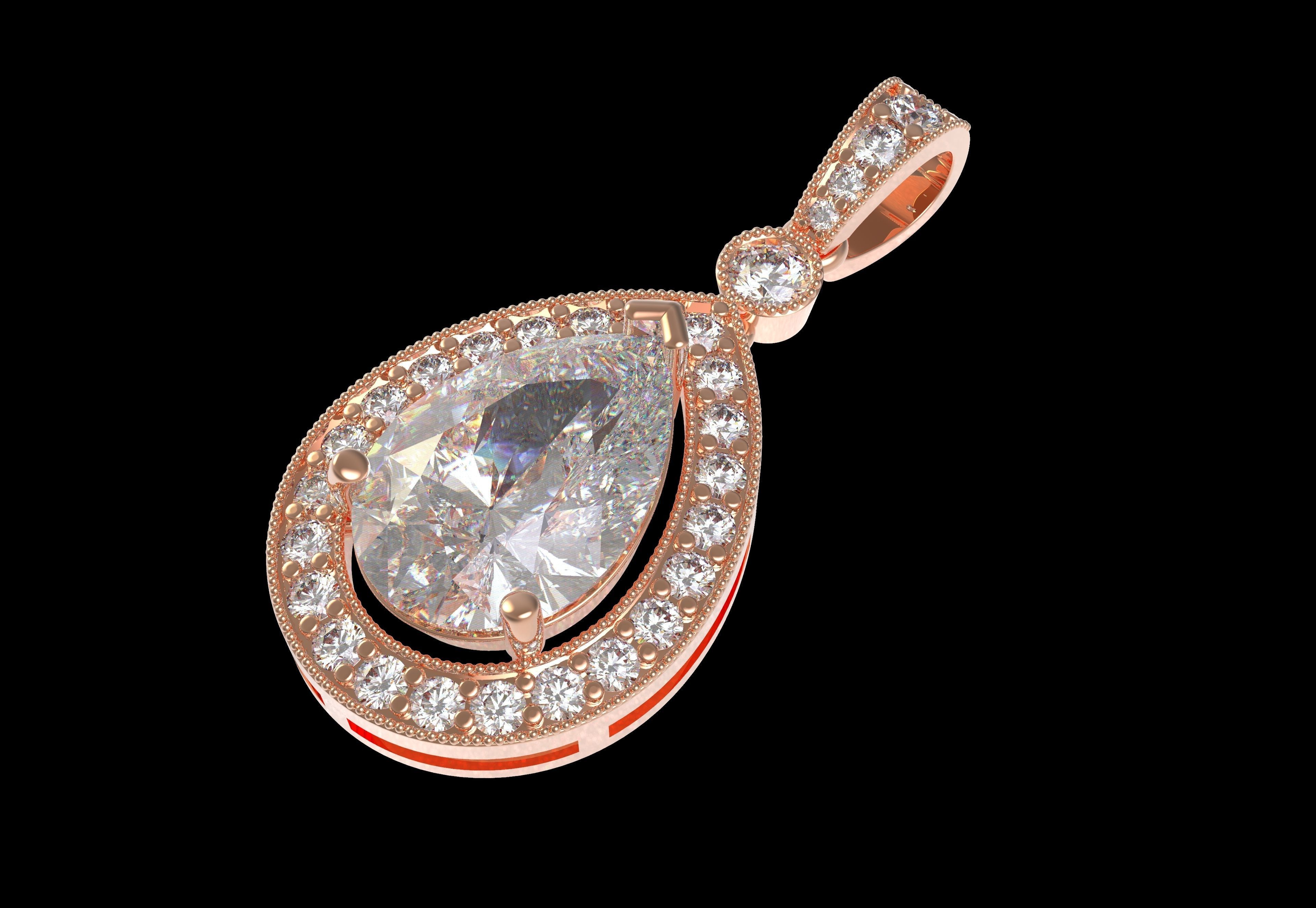 Pear Stone Round Diamond Halo Pendant 3D print model_11
