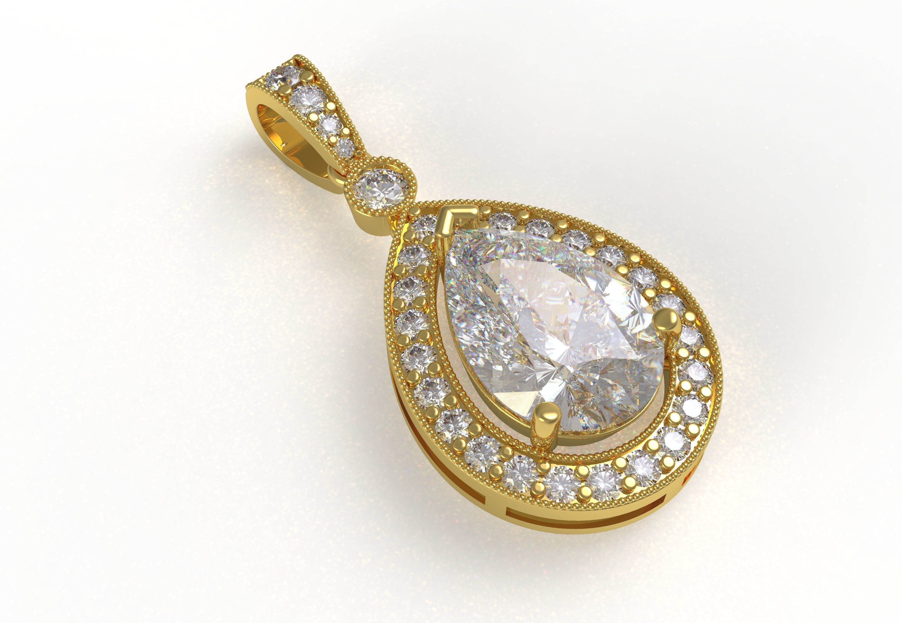 Pear Stone Round Diamond Halo Pendant 3D print model_2