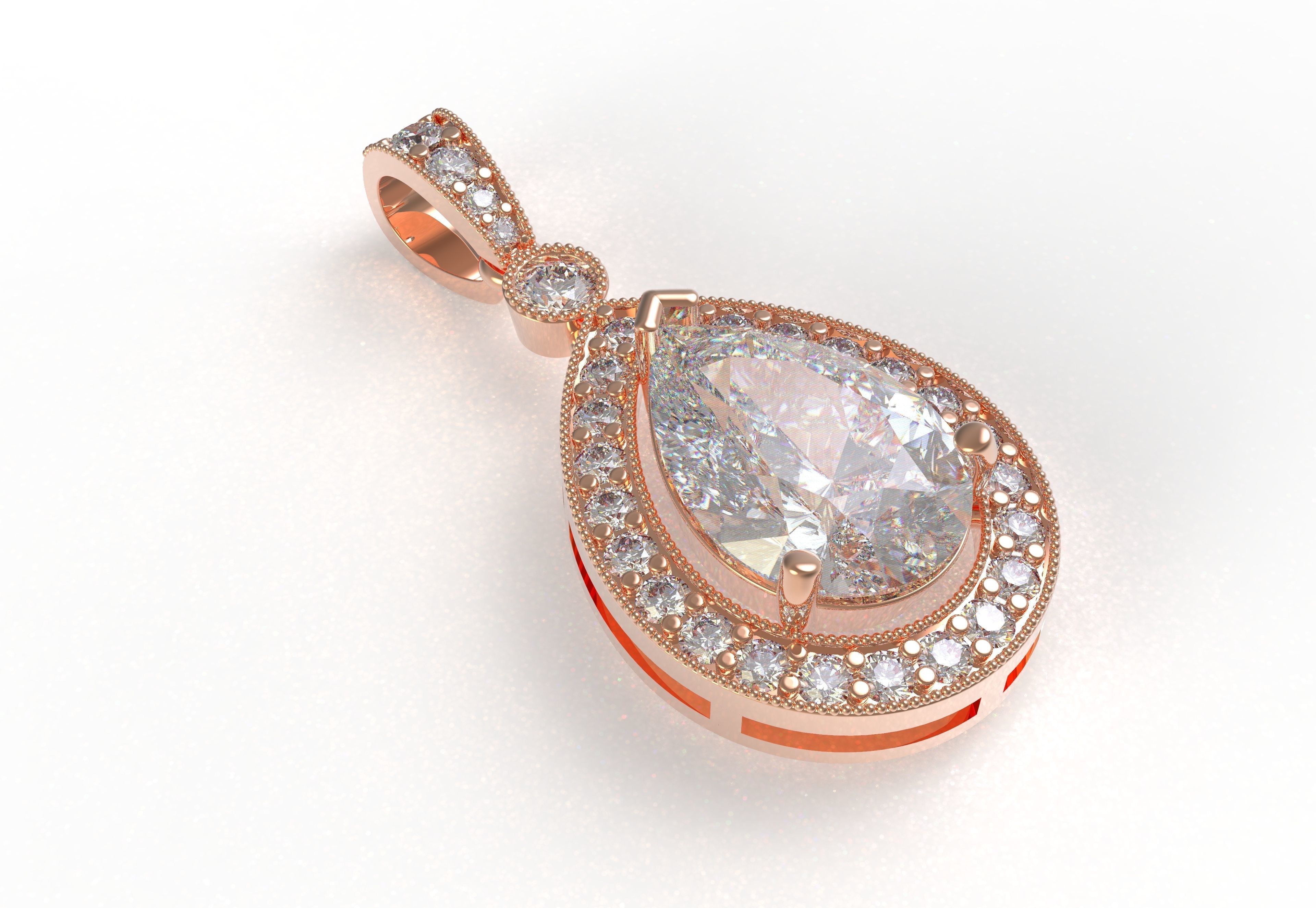 Pear Stone Round Diamond Halo Pendant 3D print model_8