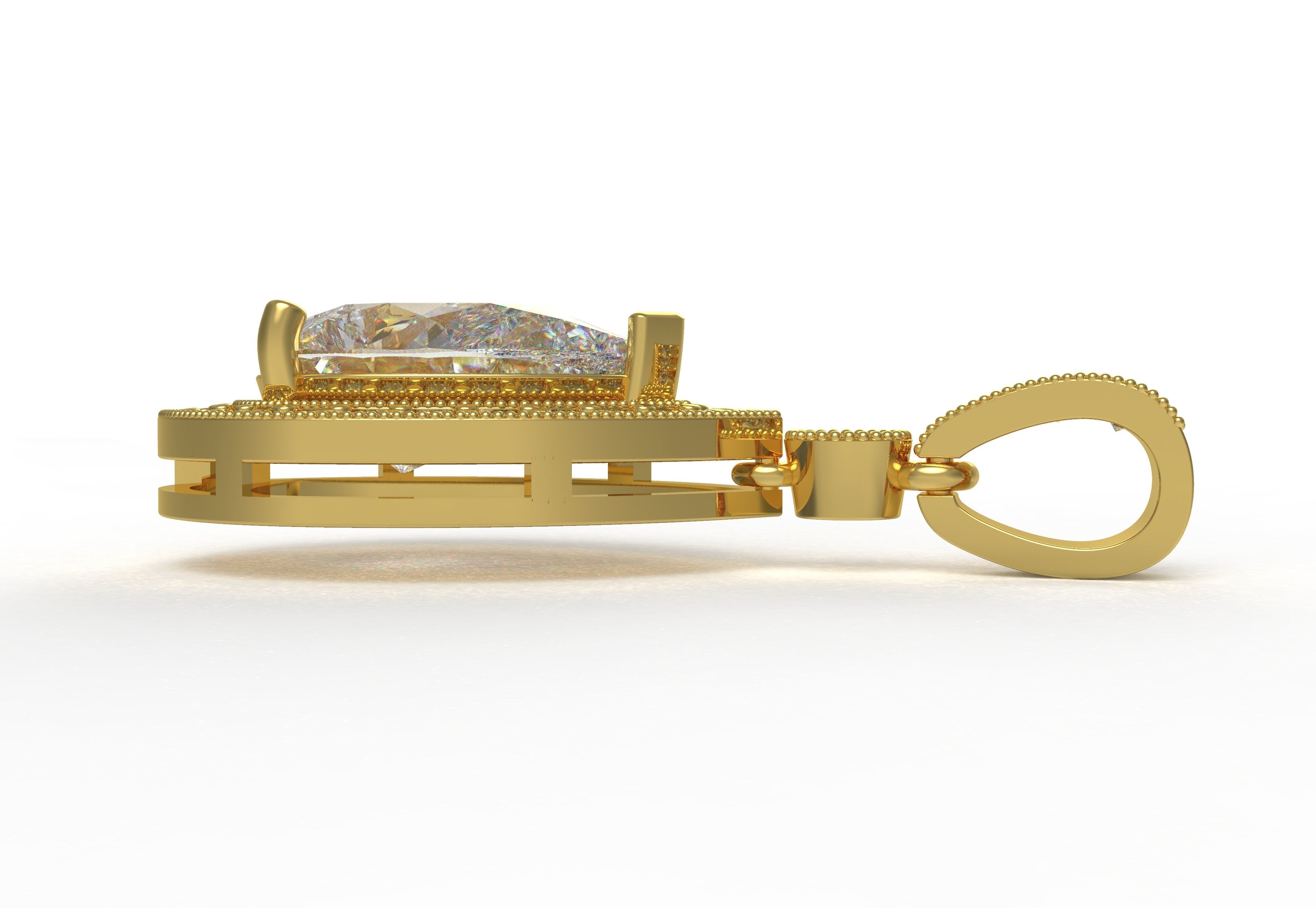 Pear Stone Round Diamond Halo Pendant 3D print model_7