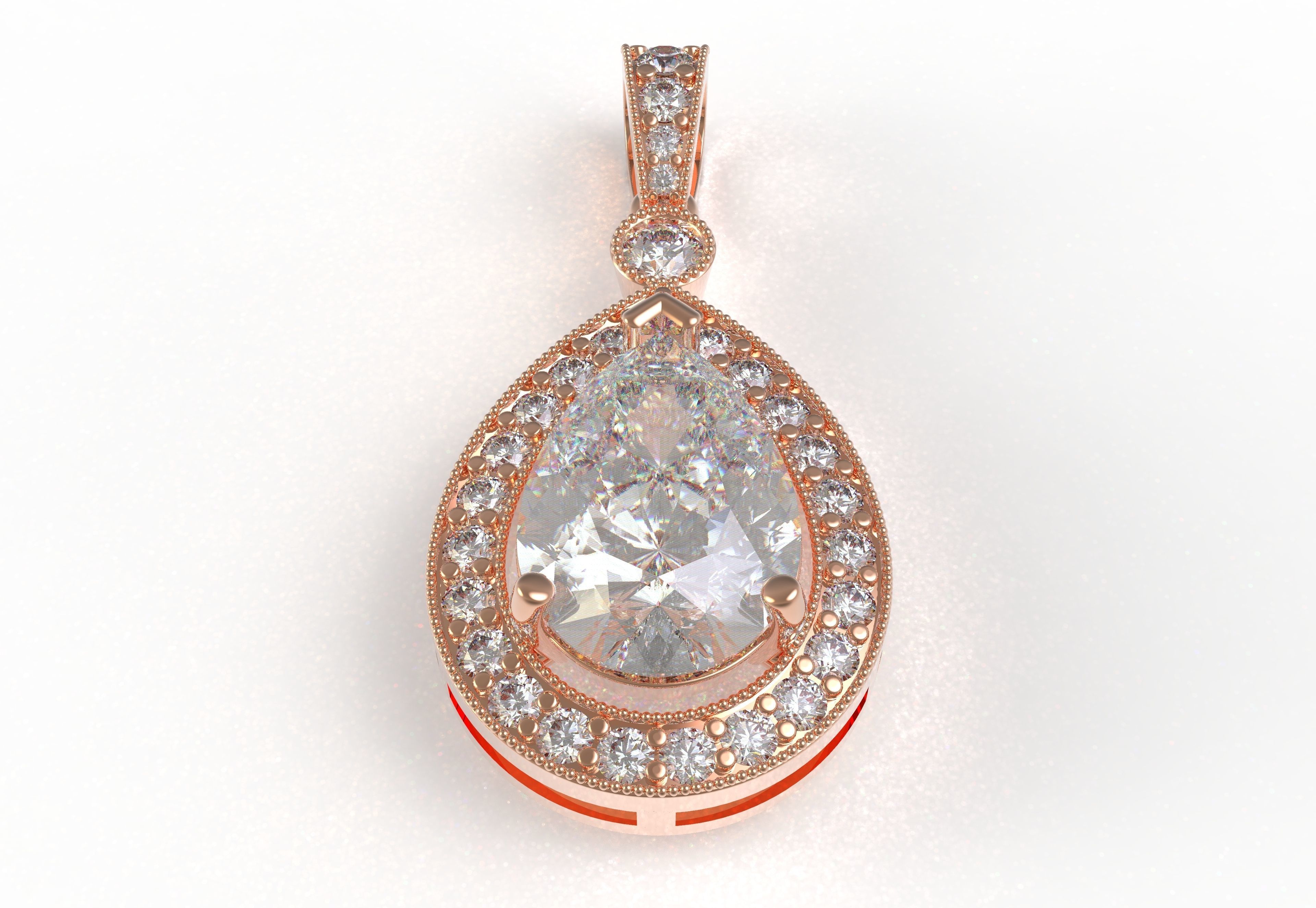 Pear Stone Round Diamond Halo Pendant 3D print model_3