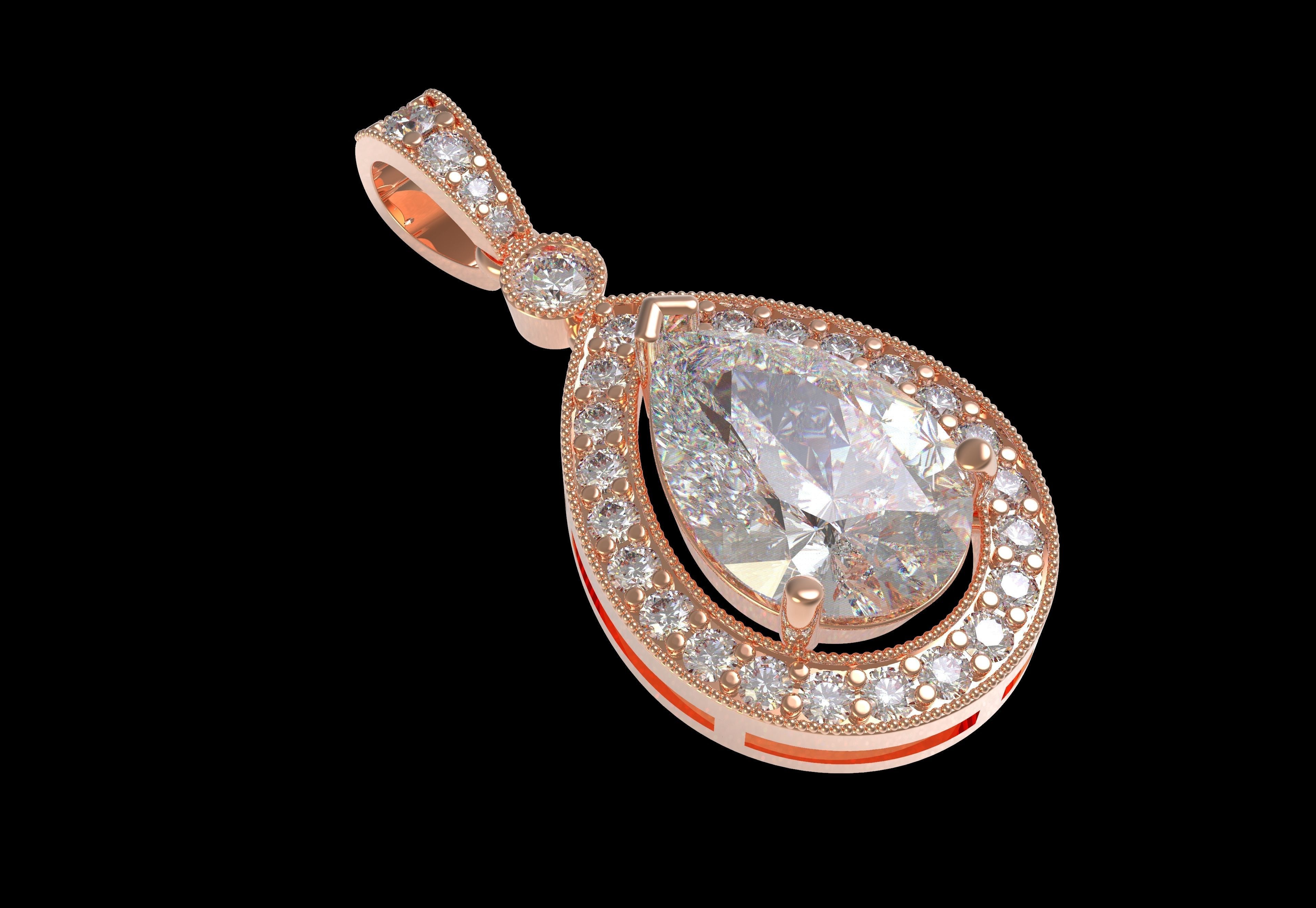 Pear Stone Round Diamond Halo Pendant 3D print model_10