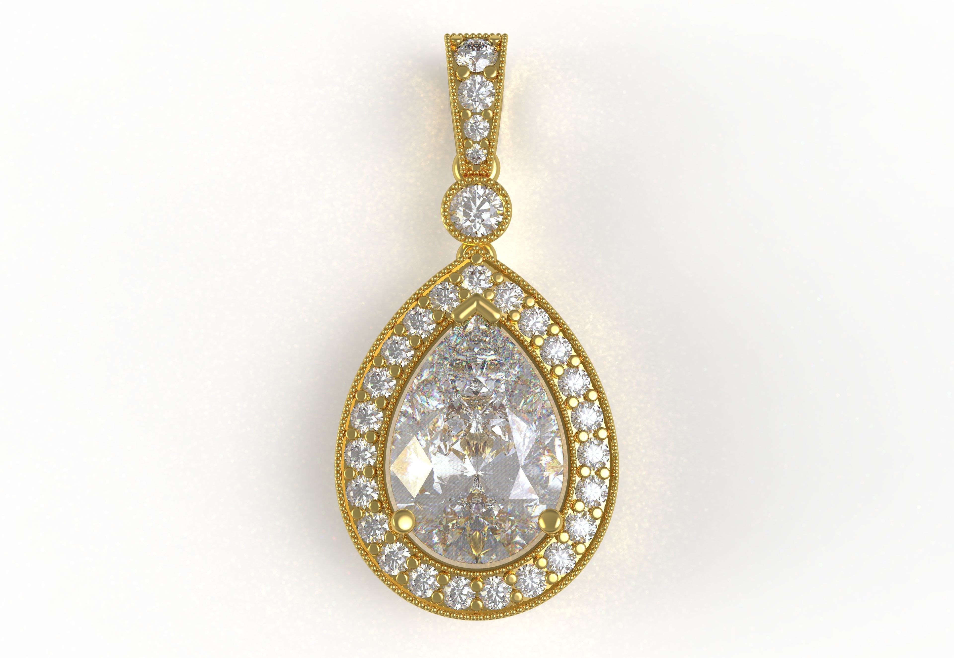 Pear Stone Round Diamond Halo Pendant 3D print model_5