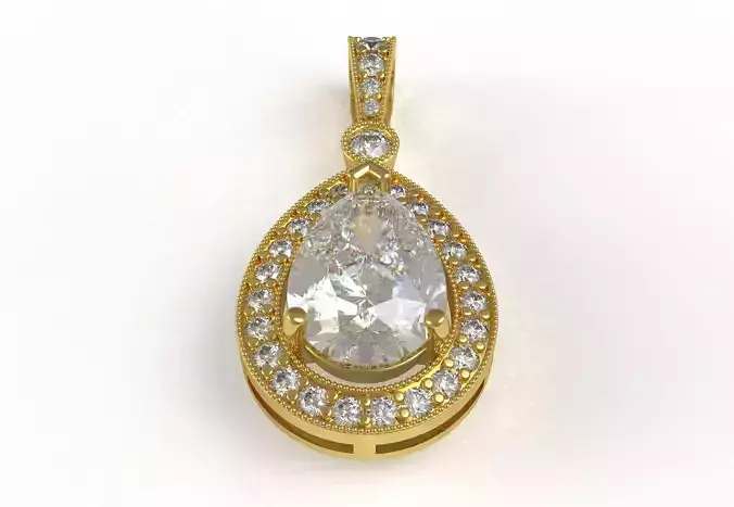 Pear Stone Round Diamond Halo Pendant