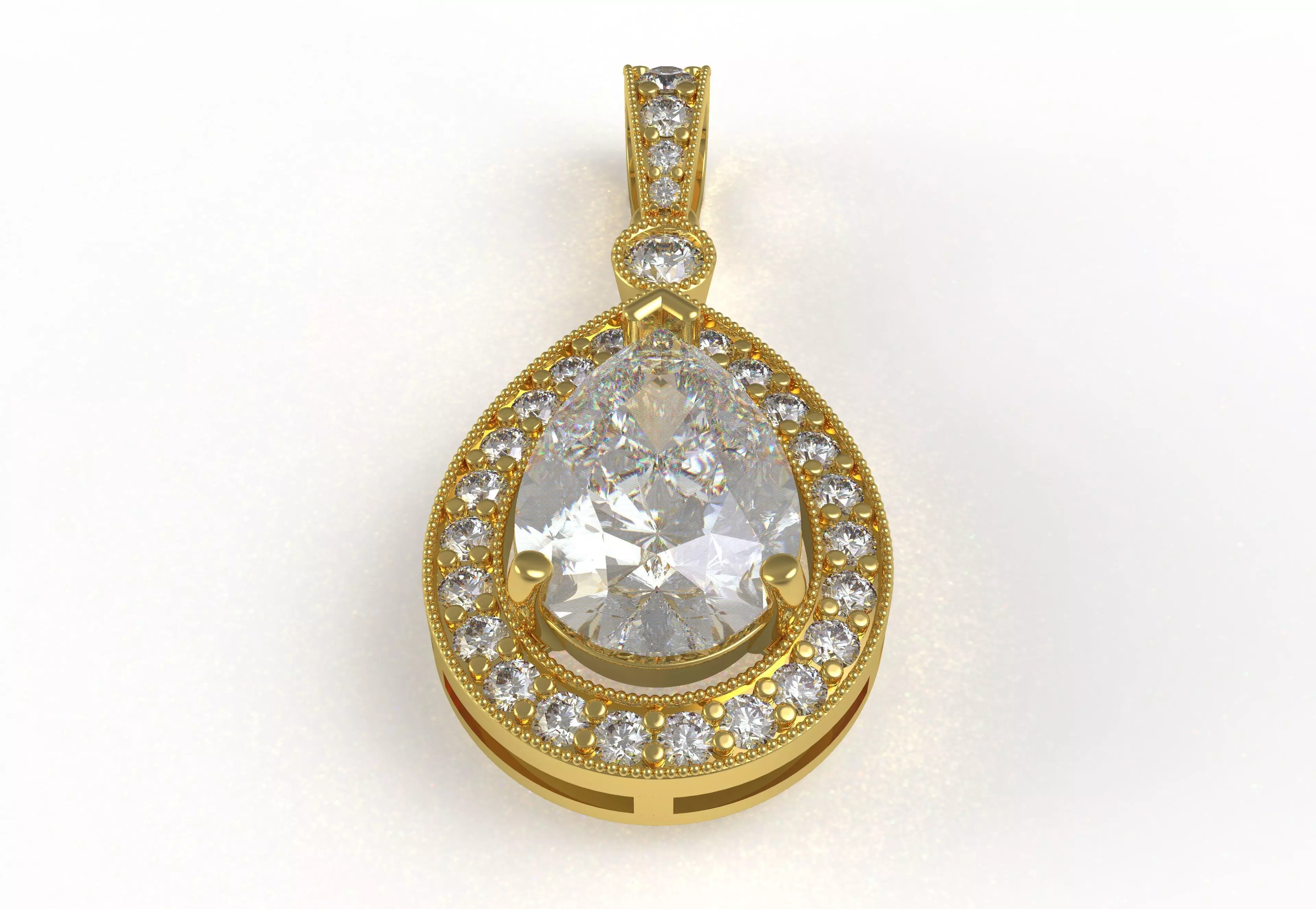 Pear Stone Round Diamond Halo Pendant 3D print model_0