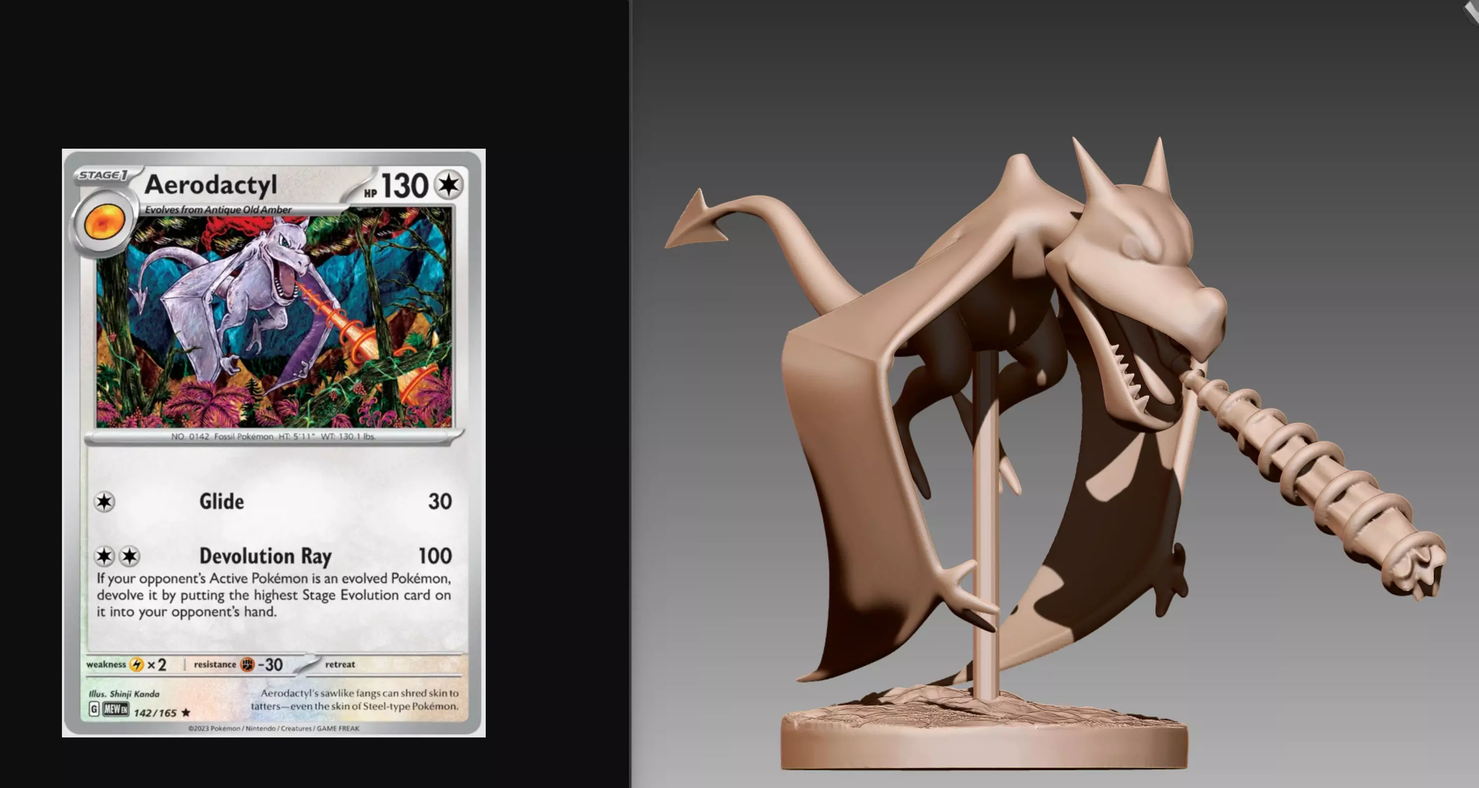 Aerodactyl flying and firing beam Pokemon OBJ STL 3D print model