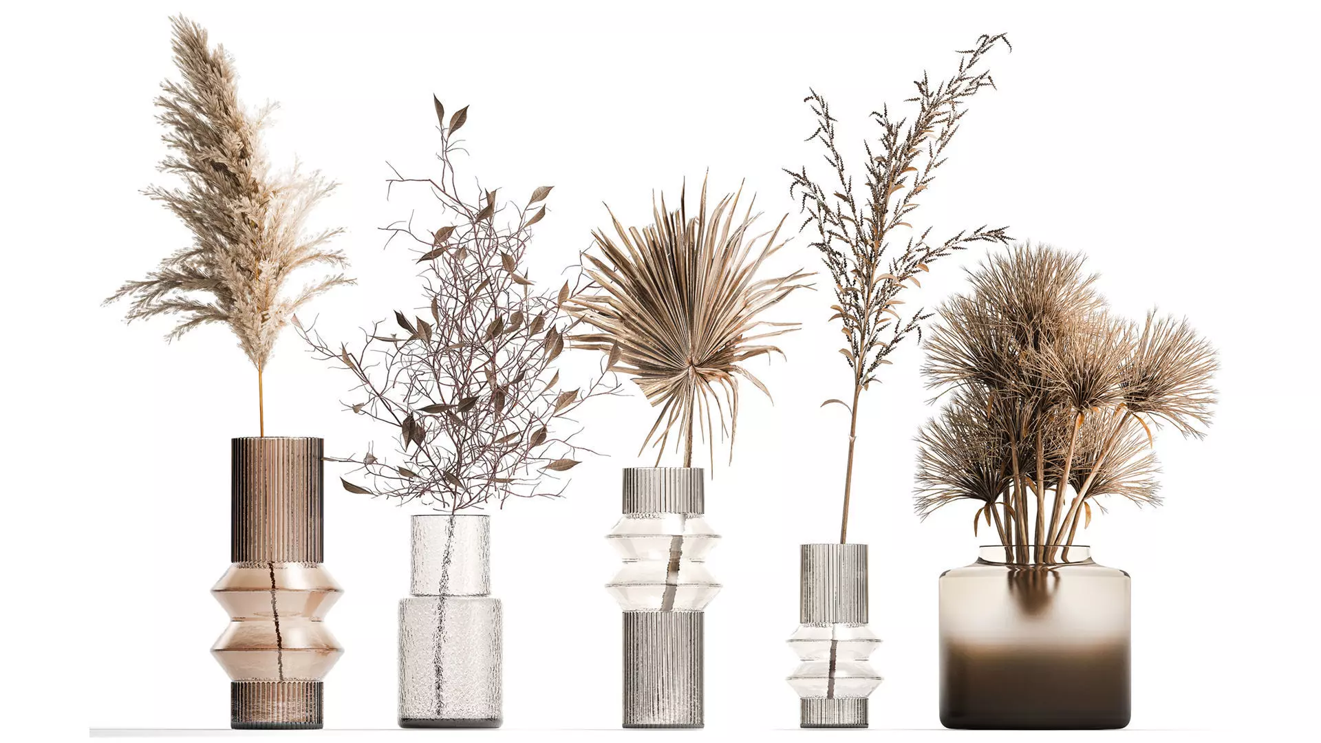 Collection of minimalist bouquets dried flowers pampas vase 323 3D model
