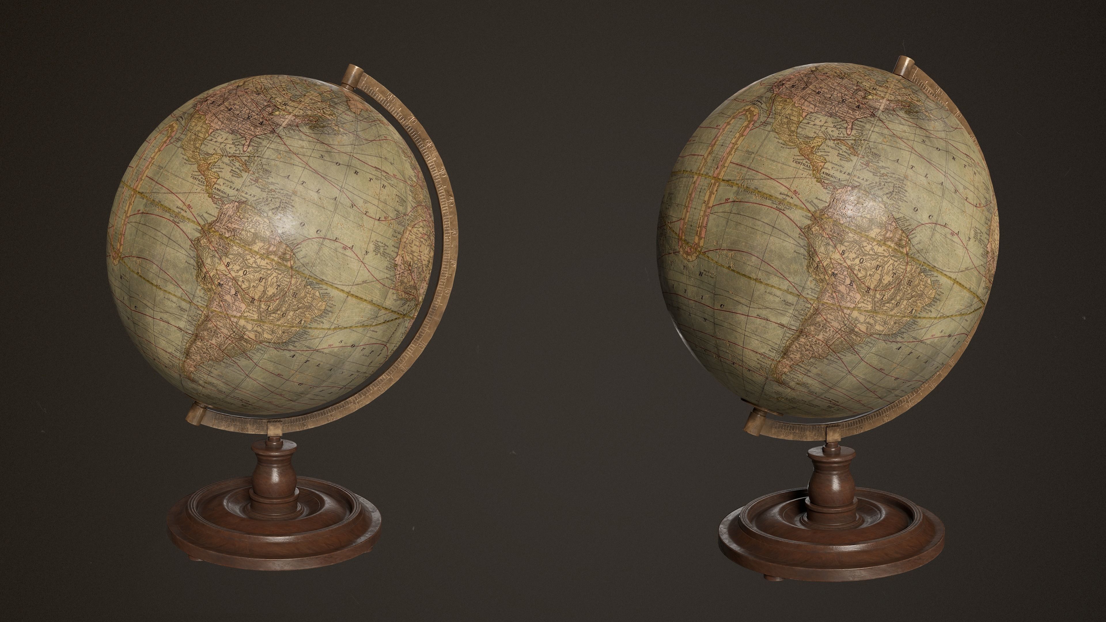 Antique Globe Low-poly 3D model_3