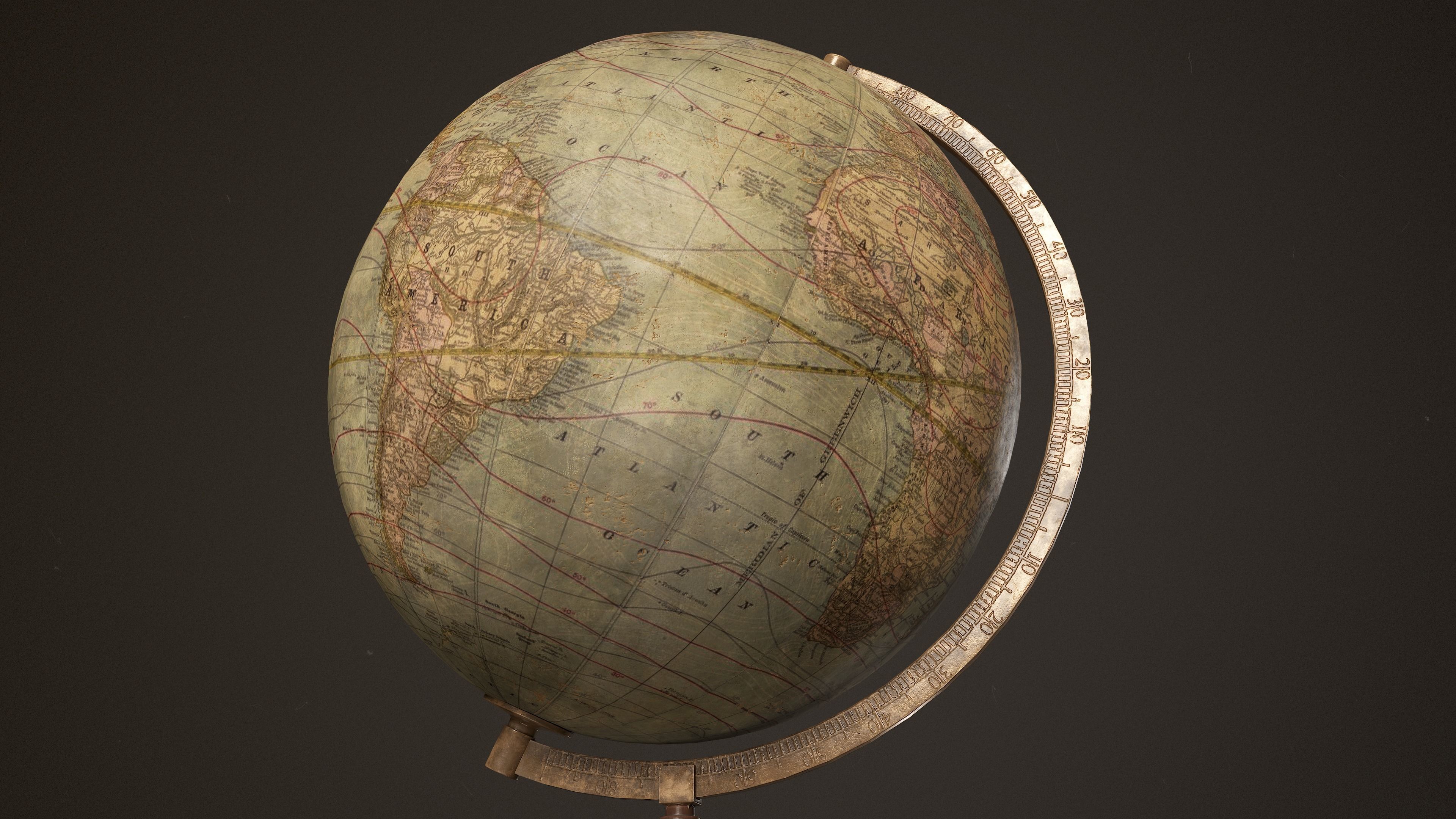 Antique Globe Low-poly 3D model_7
