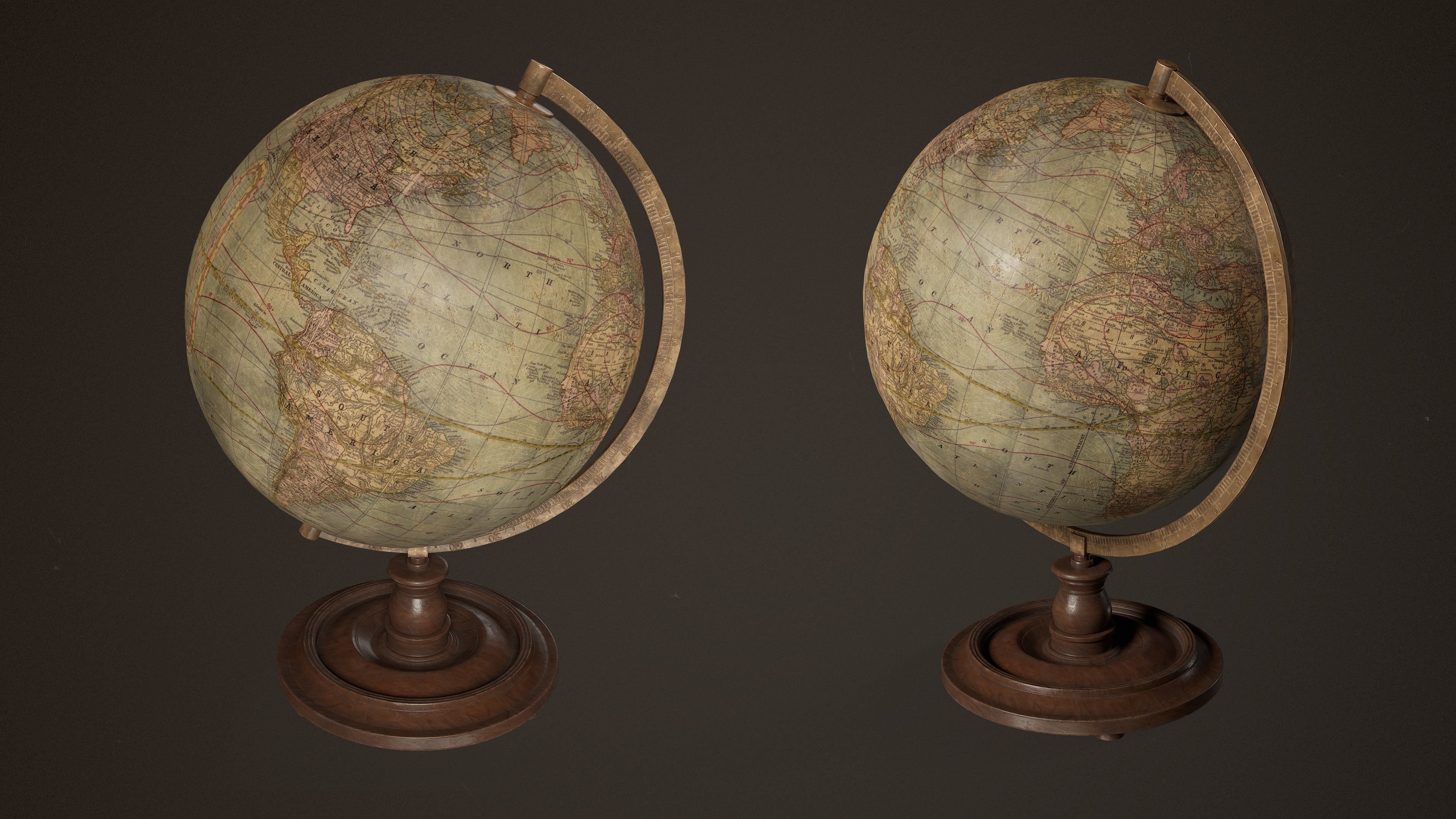 Antique Globe Low-poly 3D model_6
