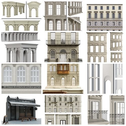 Architectural elements and facades set of 11 pieces 3D model