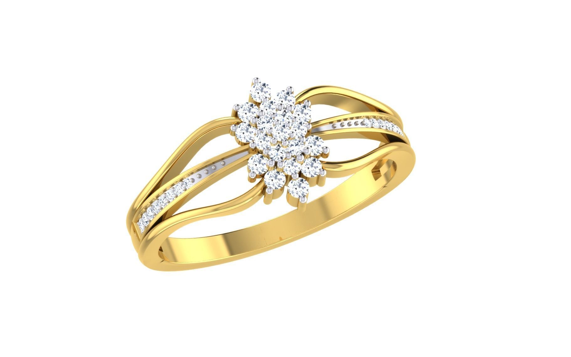 Light Weight Gold Diamond Rings-R-4144 3D print model_7