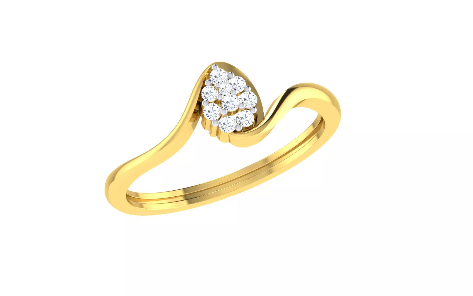 Light Weight Yellow Gold Diamond Ring -R-4163 3D print model_0