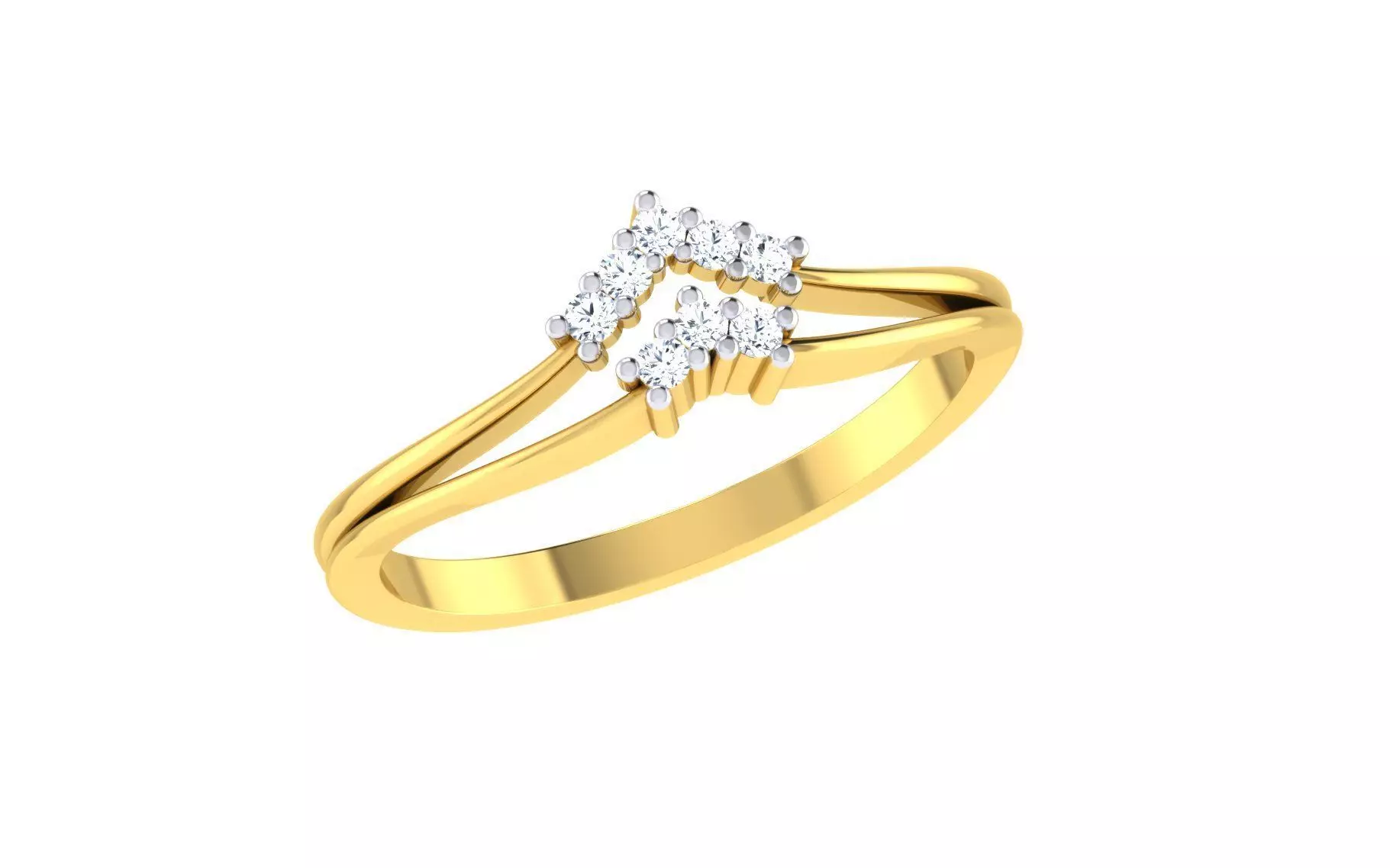 Light Weight Yellow Gold Diamond Ring -R-4165 3D print model