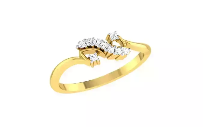 Light Weight Yellow Gold Diamond Ring  -R-4176
