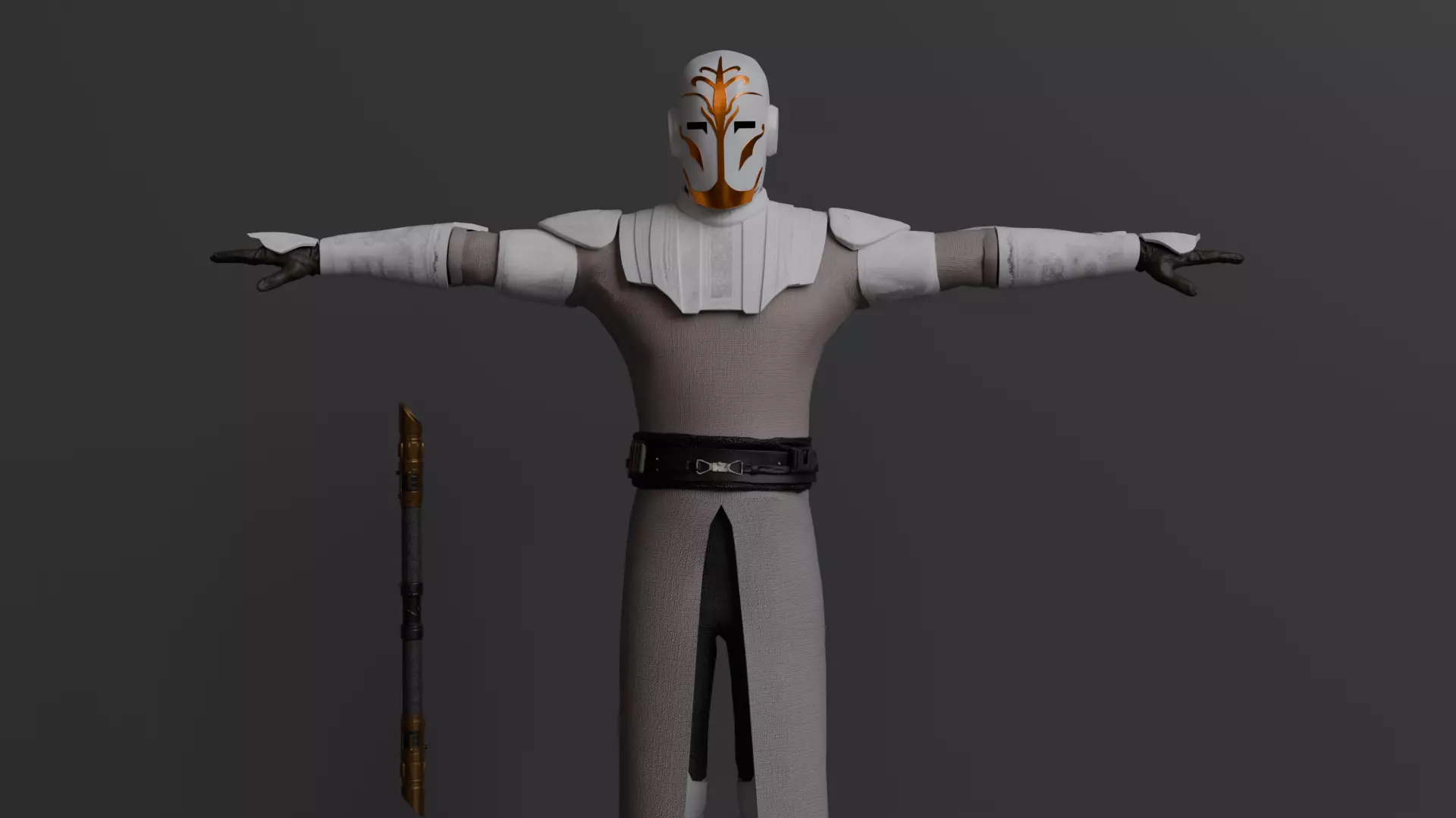 Jedi Temple Guard Rigged 3D Asset And High Quality Lightsaber 3D model_0