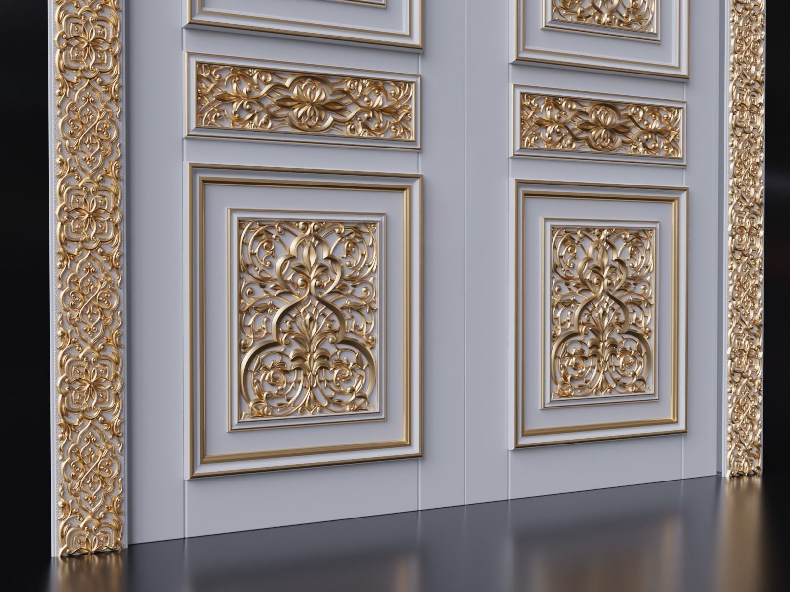 Oriental carved door Low-poly 3D model_1