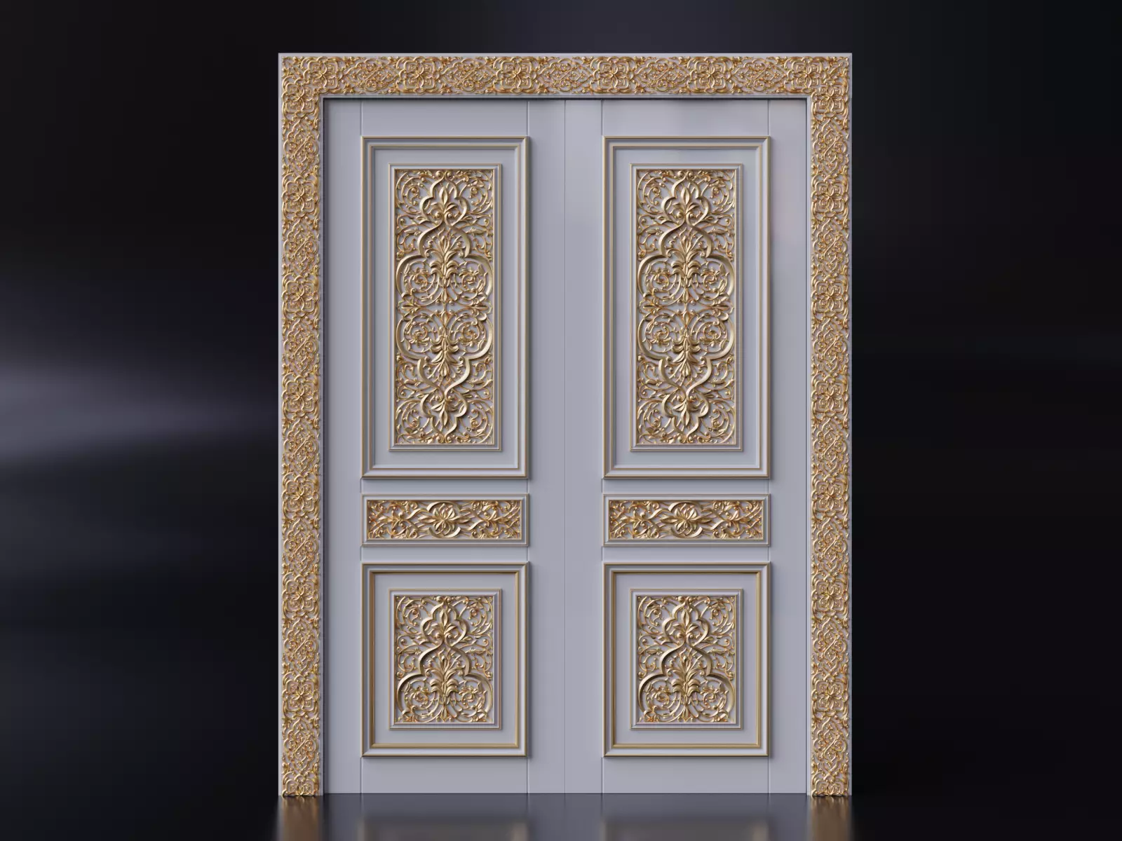 Oriental carved door Low-poly 3D model_0
