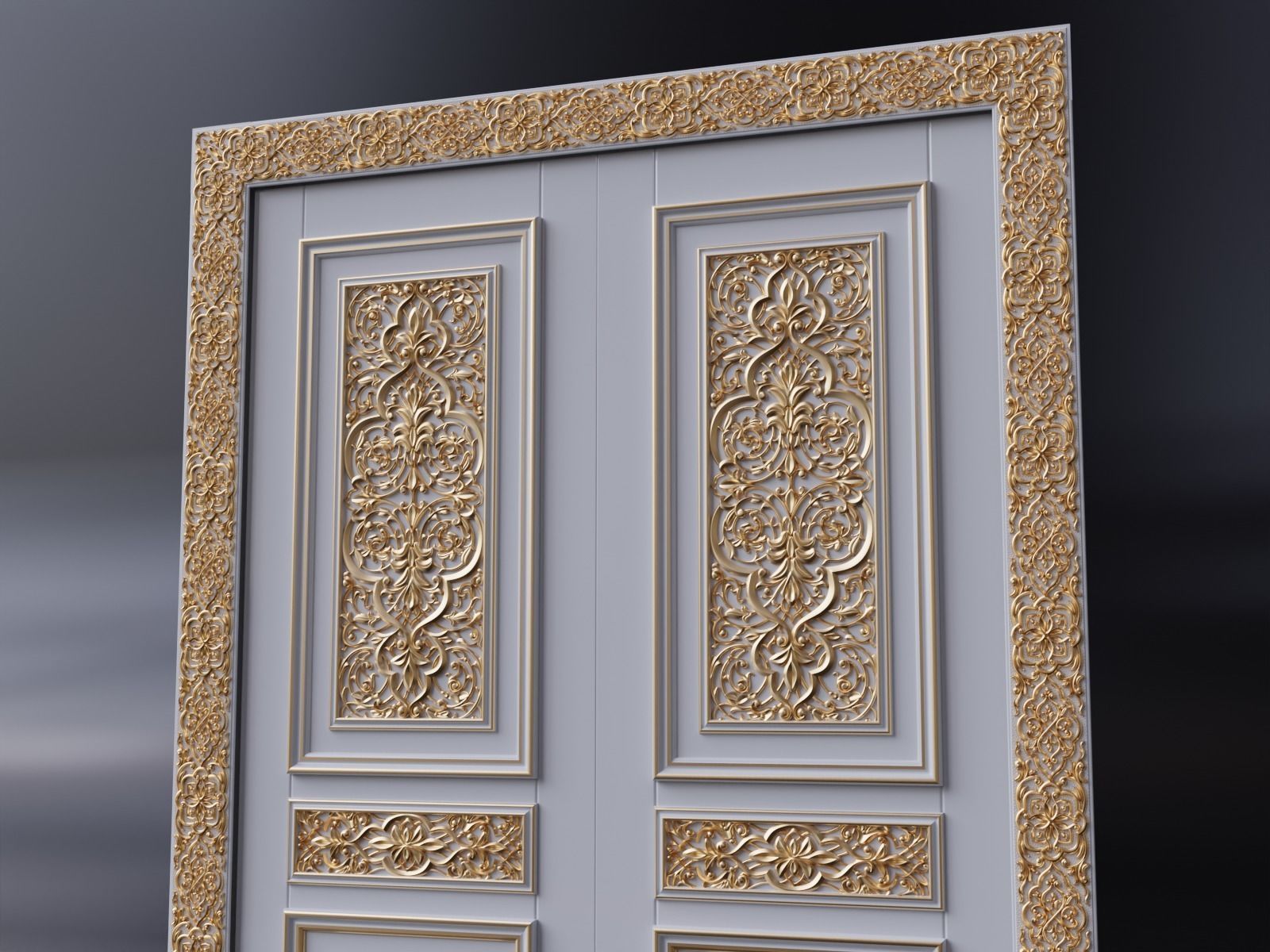 Oriental carved door Low-poly 3D model_2